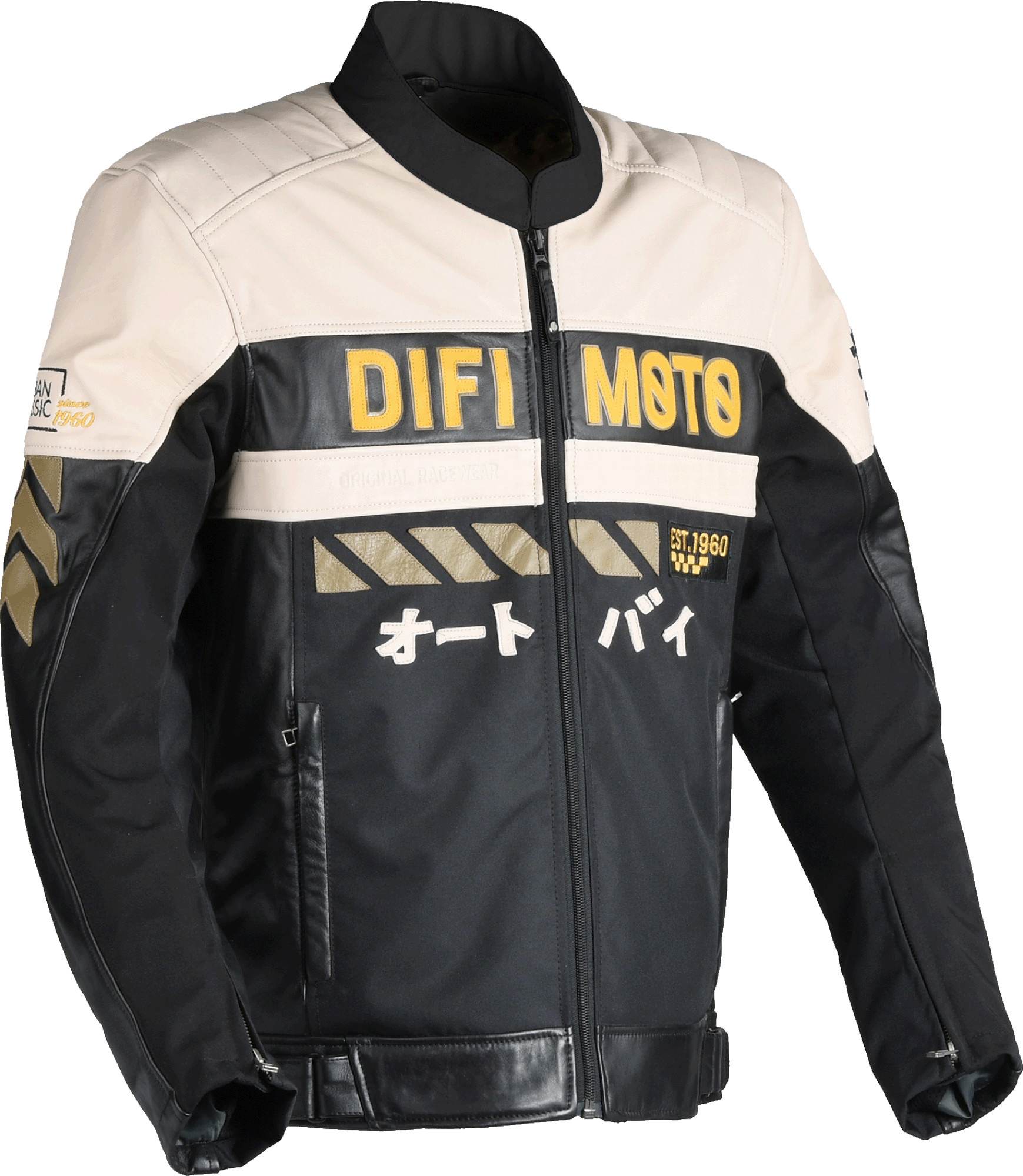 DIFI Iconic Motorrad Lederjacke, schwarz-beige, Größe 48 für Männer