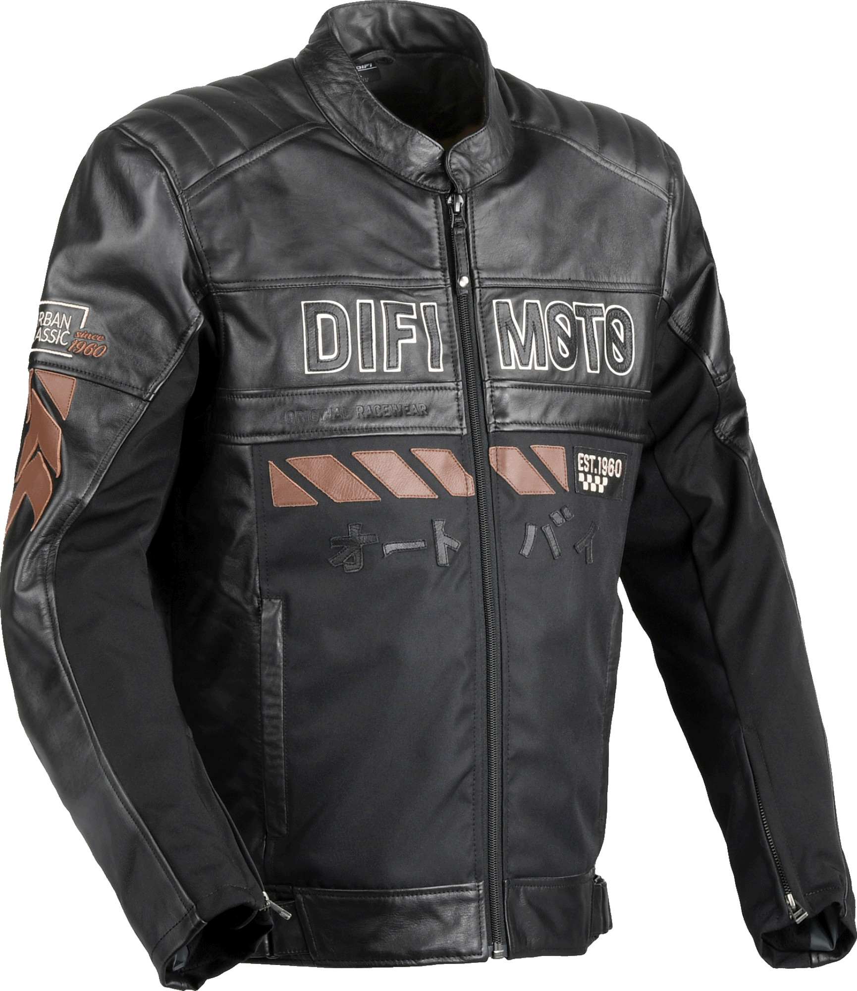 DIFI Iconic Motorrad Lederjacke, schwarz-braun, Größe 58 für Männer