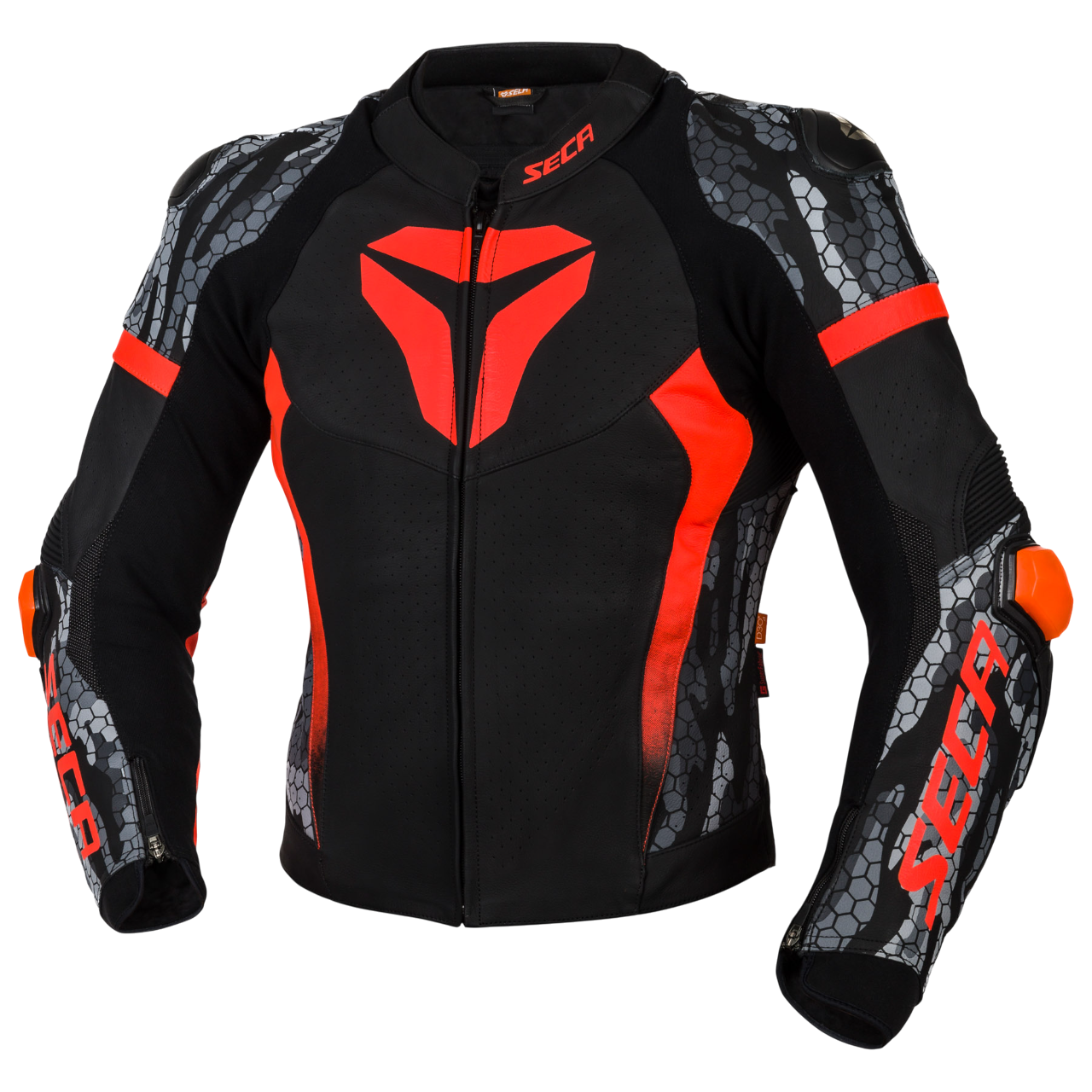 Seca SRS II Blouson de moto en cuir, noir-rouge, taille 58 pour Hommes