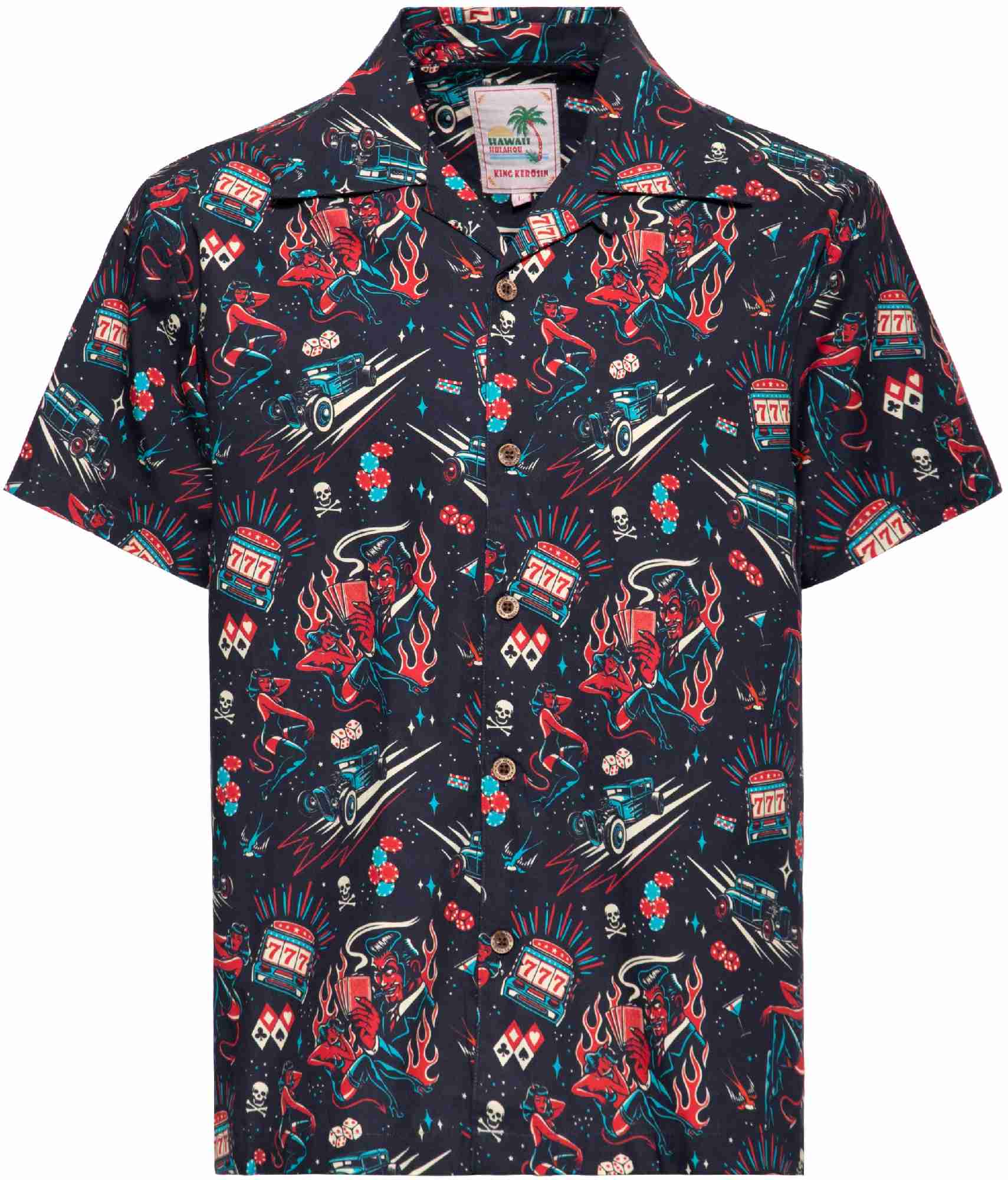 King Kerosin Rockabilly Devil Chemise à manches courtes, noir-multicolore, taille 2XL pour Hommes