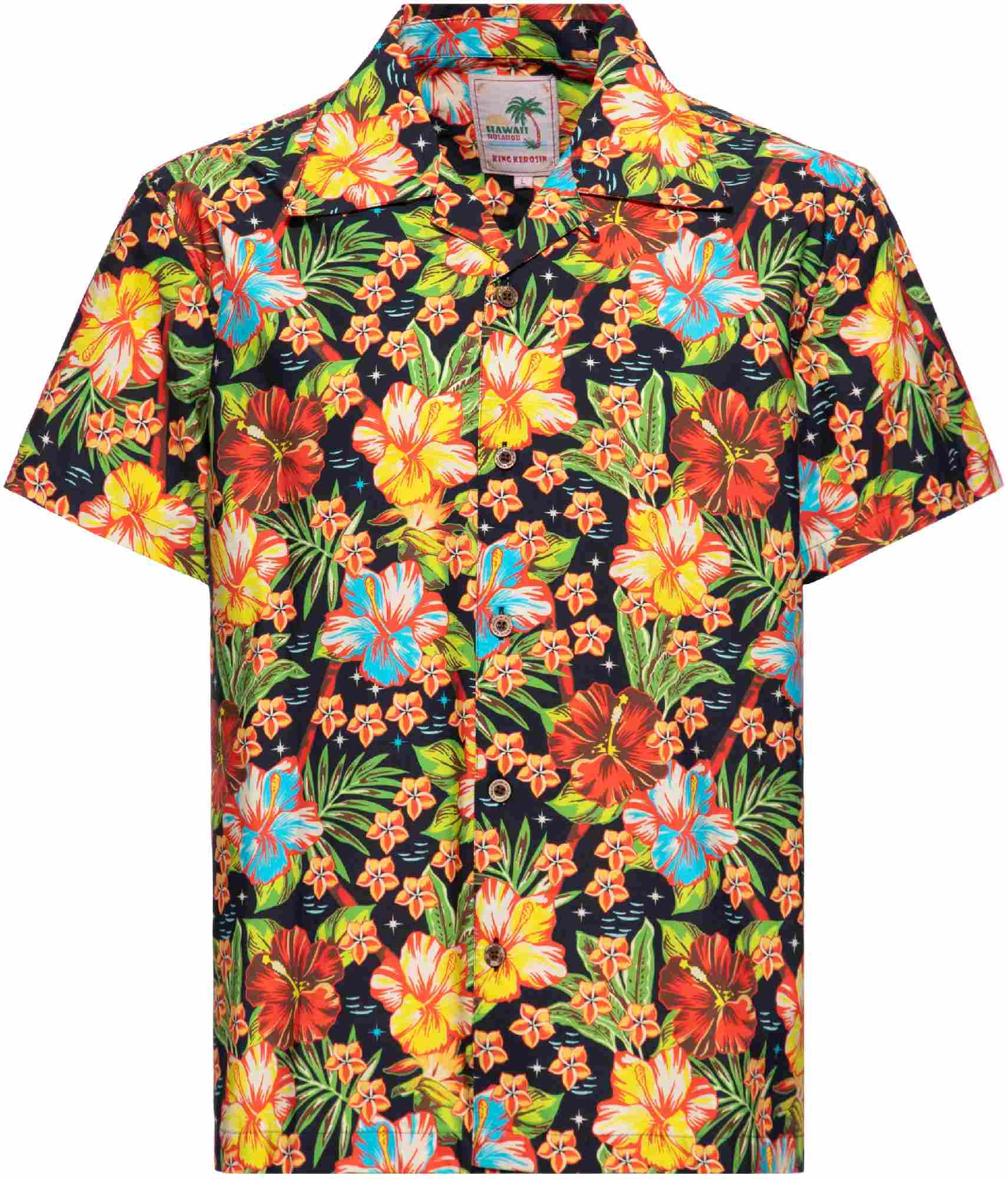 King Kerosin Hula Girl Chemise à manches courtes, noir-multicolore, taille L pour Hommes