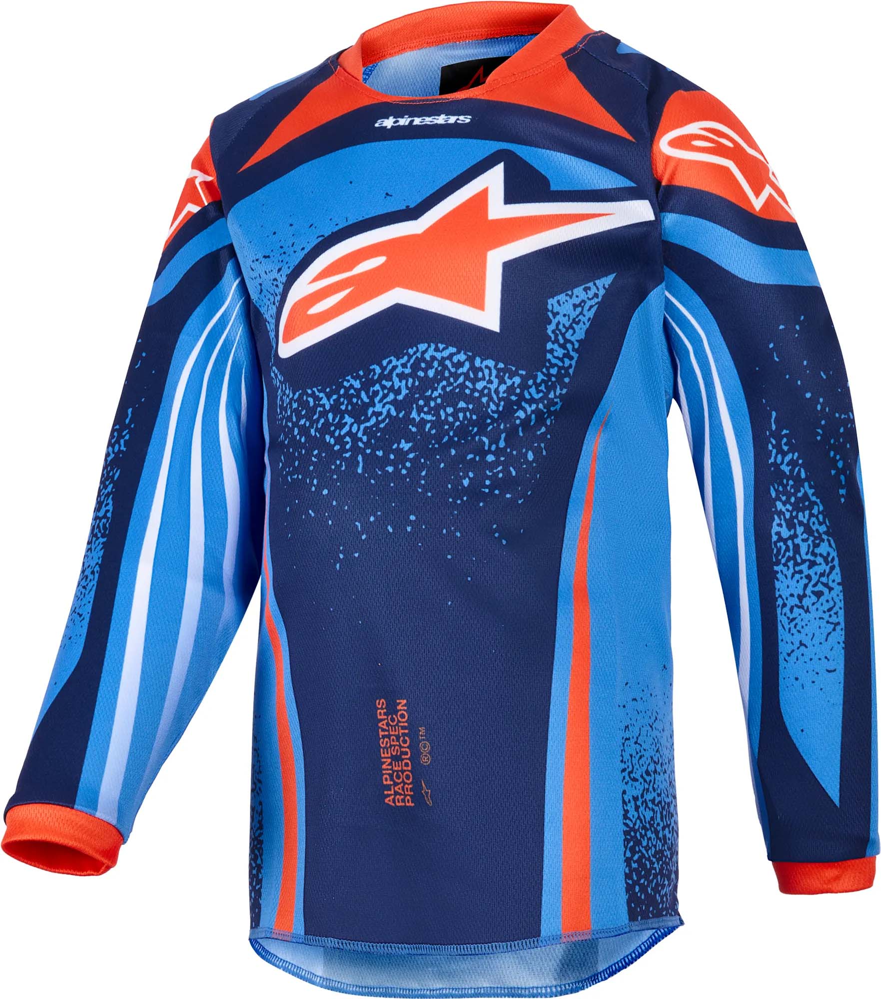 Alpinestars Racer Nomur Kids Motocross Jersey, Blue-Orange, Size Xs