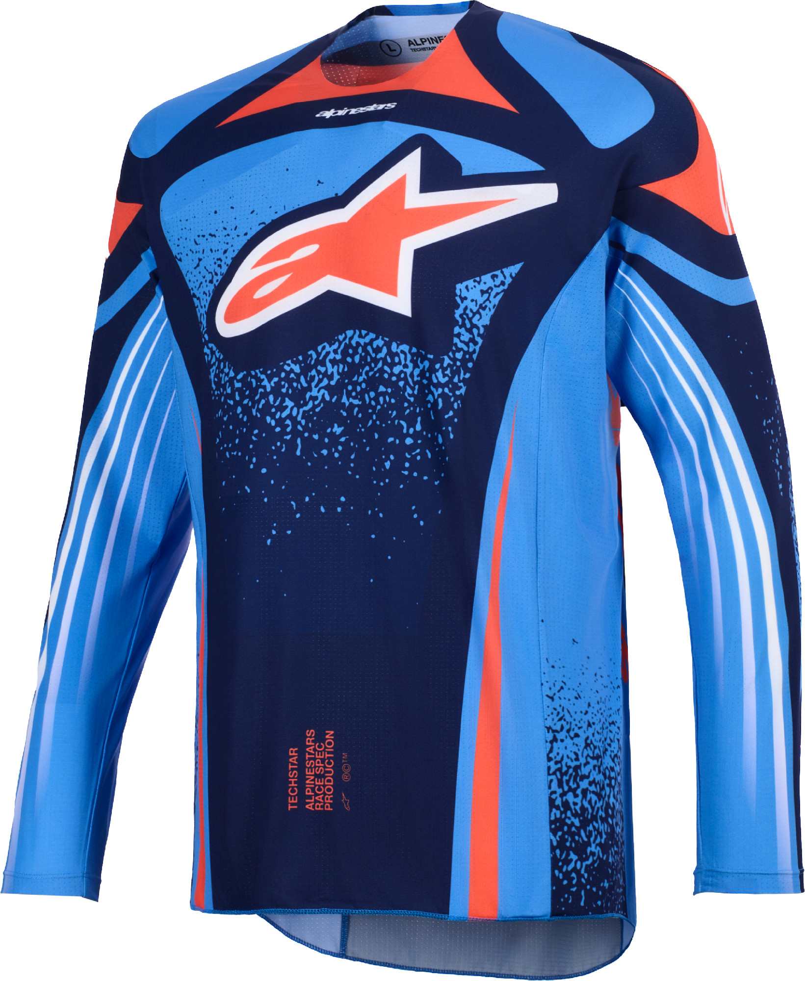 Alpinestars Men's Blue Orange Techstar Nomur Motocross Jersey, Blue-Orange, Size 2XL For