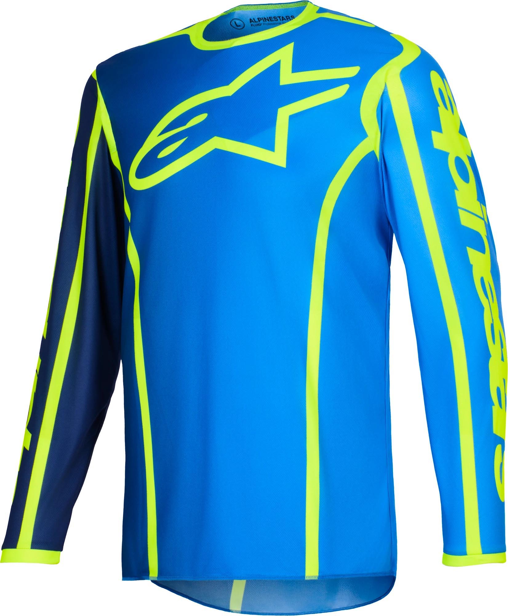 Alpinestars Men's Blue Yellow Fluid Apex Motocross Jersey, Blue-Yellow, Size L For