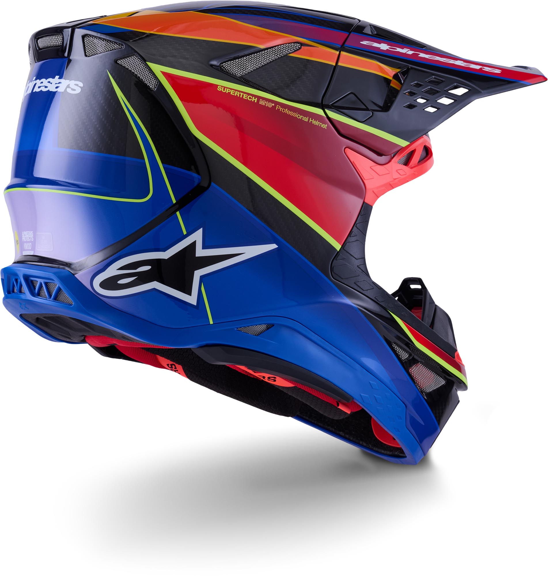 Side view of Alpinestars Supertech S-M10 Era 2025 Motocross Helmet, red-blue, Size M for Men