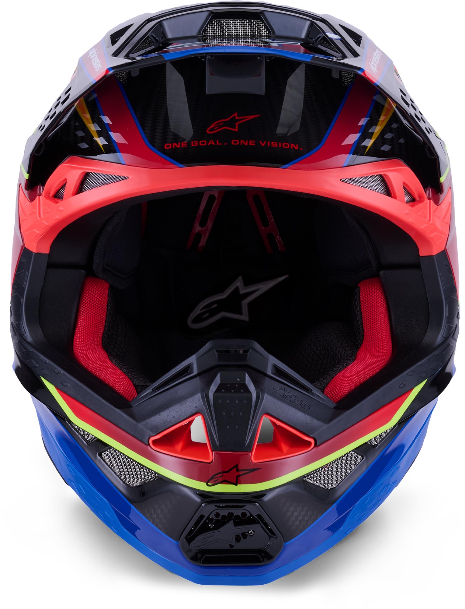 Side view of Alpinestars Supertech S-M10 Era 2025 Motocross Helmet, red-blue, Size M for Men
