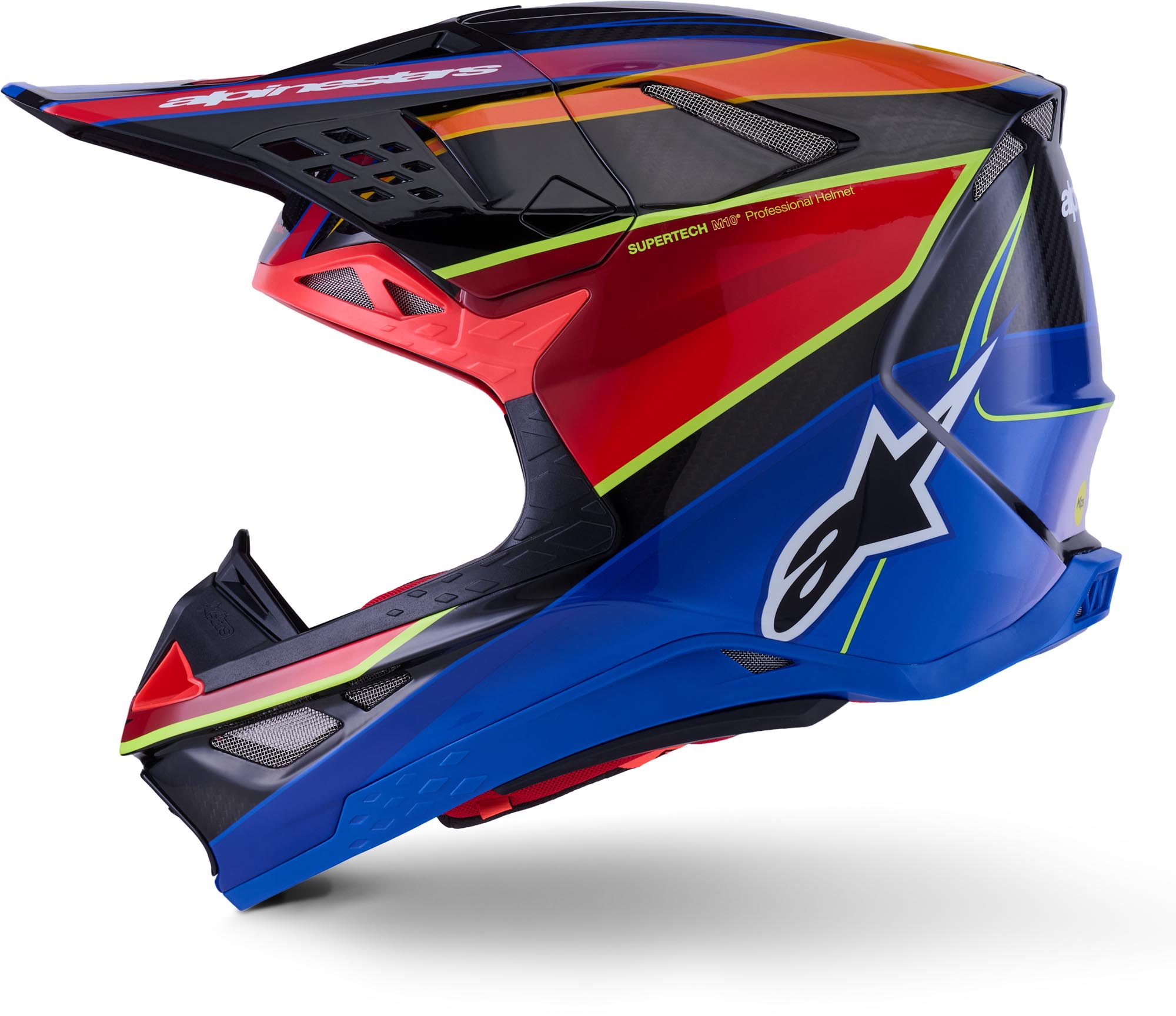Side view of Alpinestars Supertech S-M10 Era 2025 Motocross Helmet, red-blue, Size M for Men