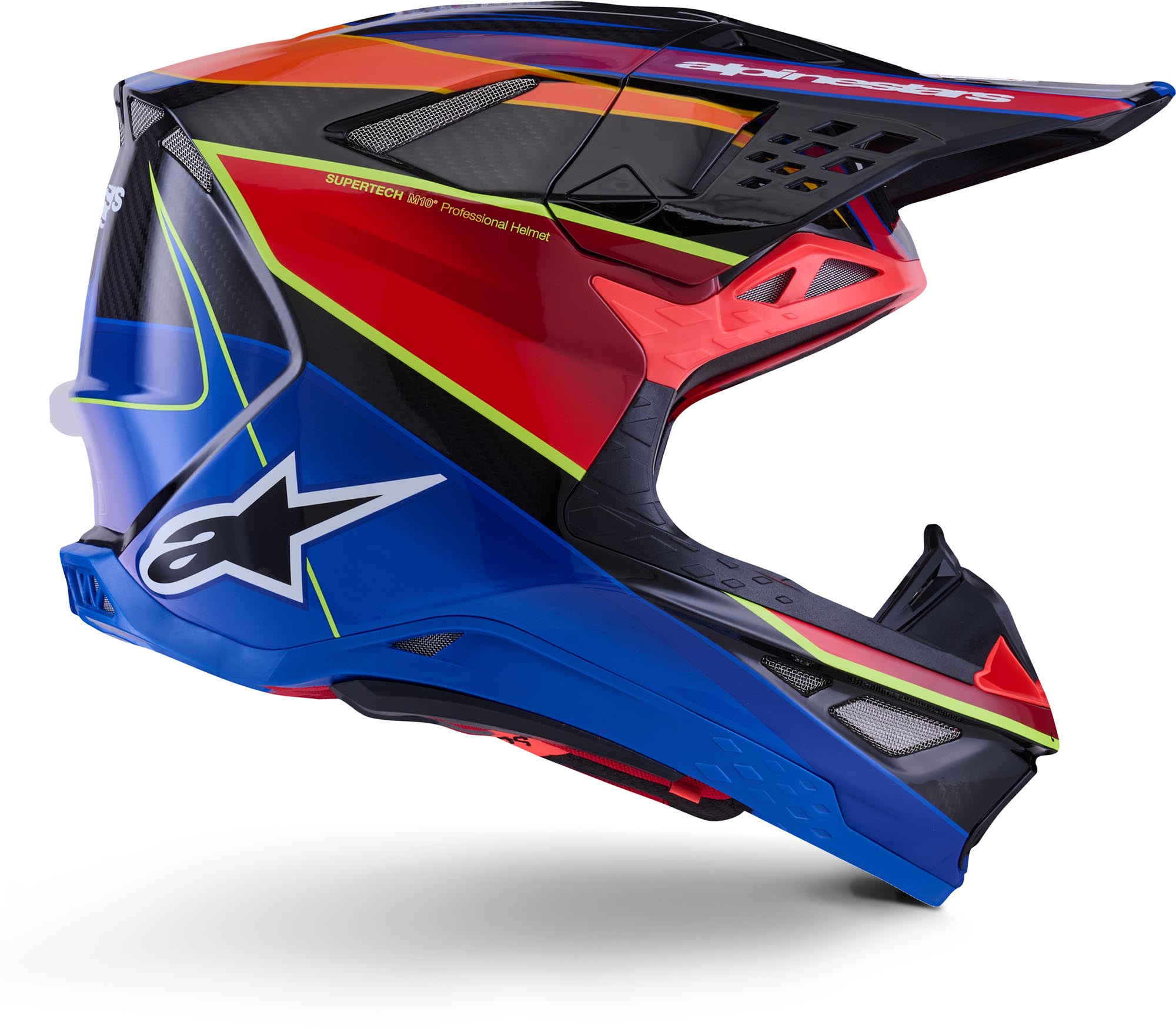 Side view of Alpinestars Supertech S-M10 Era 2025 Motocross Helmet, red-blue, Size M for Men