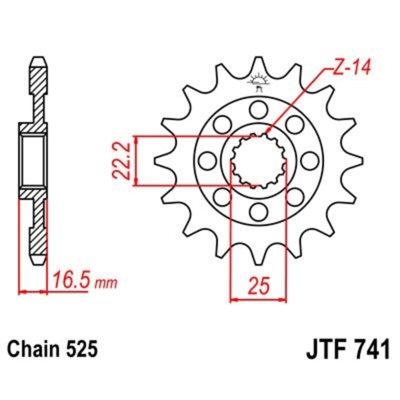 JT SPROCKETS Pignon acier anti-bruit 741 - 525