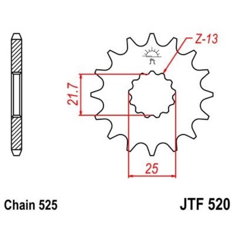 JT SPROCKETS Stahlgeräuschfreies Vorderradgetriebe – 525
