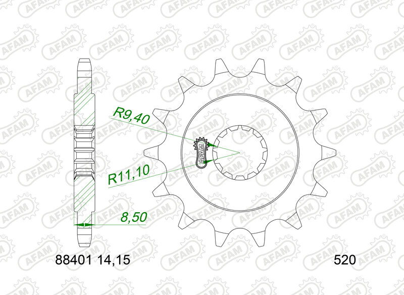 Afam Unisex Steel Standard Front Sprocket - 520
