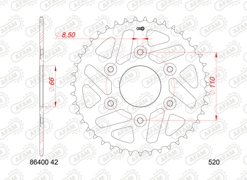Afam Unisex Rear Sprocket Steel Standard - 520