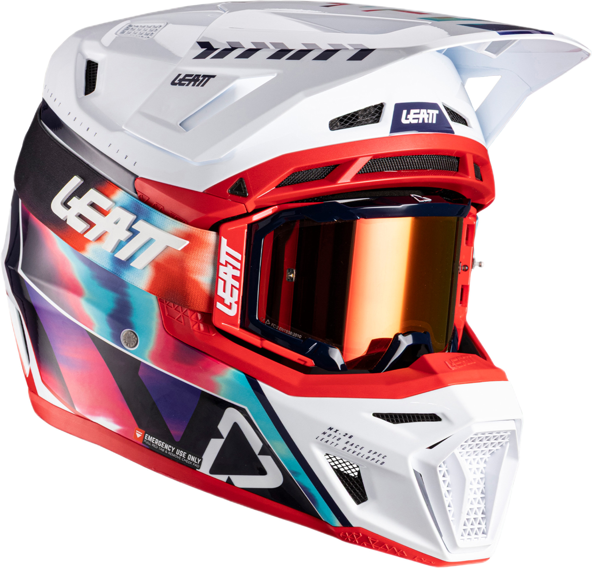 Leatt 8.5 V26 Casque de motocross avec lunettes, rouge-multicolore, taille XL pour Hommes