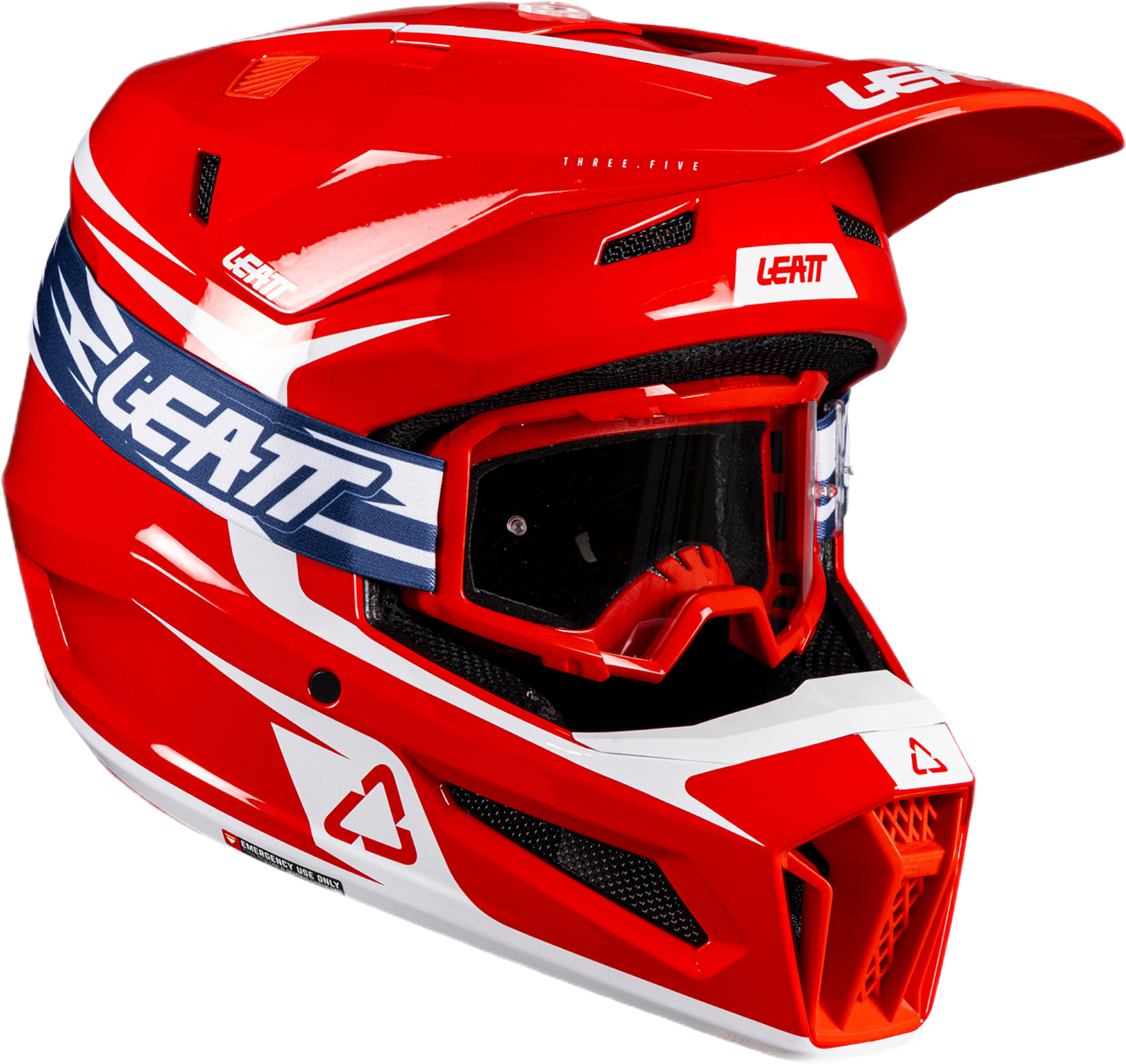 Leatt 3.5 V26 Casque de motocross avec lunettes, blanc-rouge, taille L pour Hommes