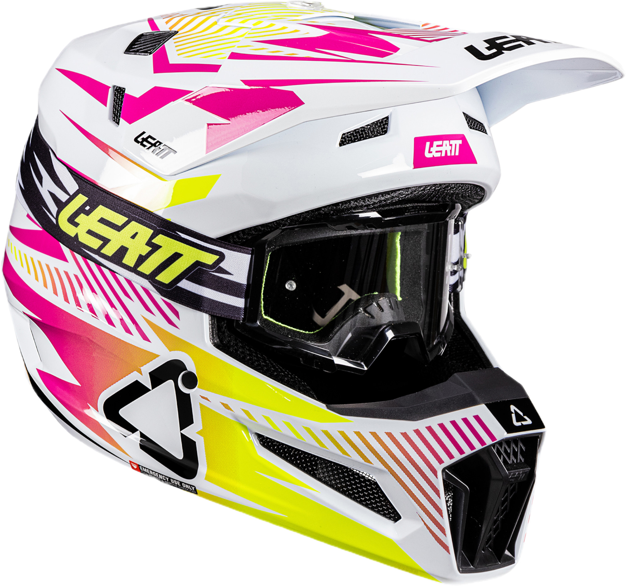 Leatt 3.5 V26 Casque de motocross avec lunettes, blanc-rose-jaune, taille M pour Hommes