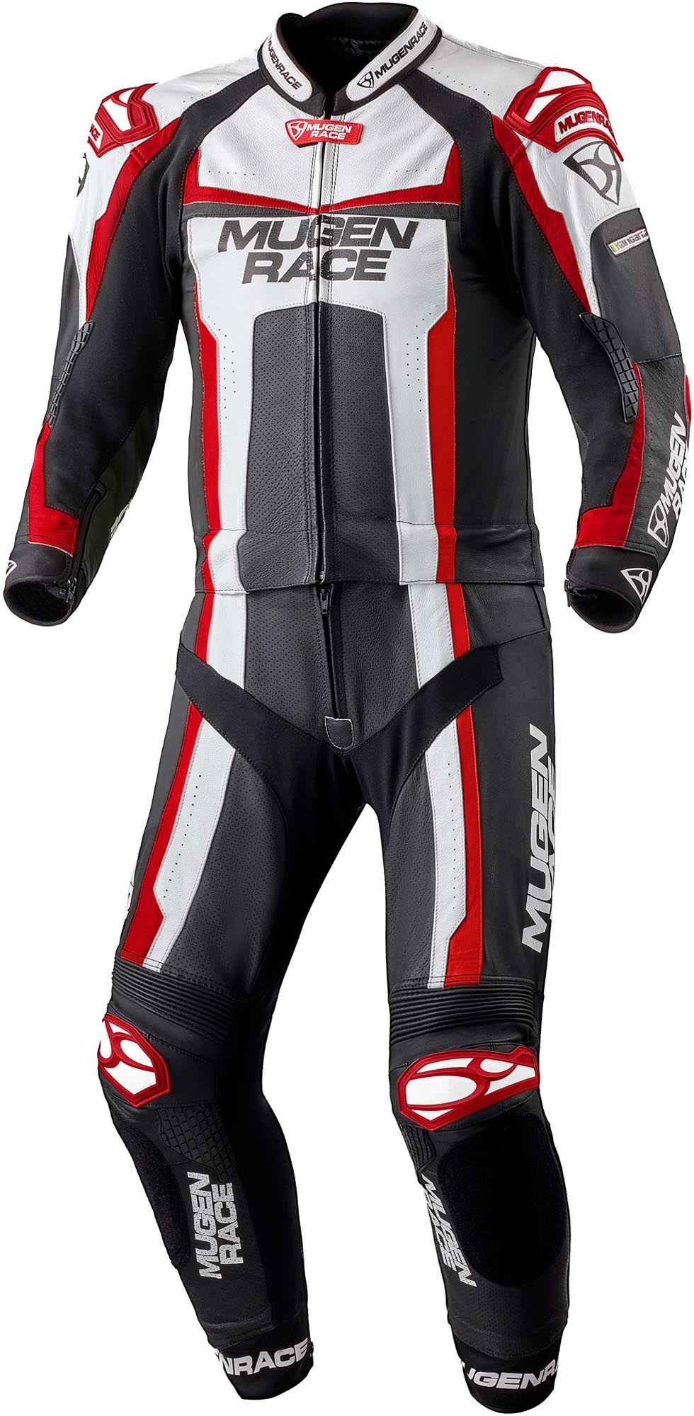 MUGENRACE Ibrido 2-Piece Motorcycle Leather Suit, black-white-red, Size 50 for Men-image-1536078604