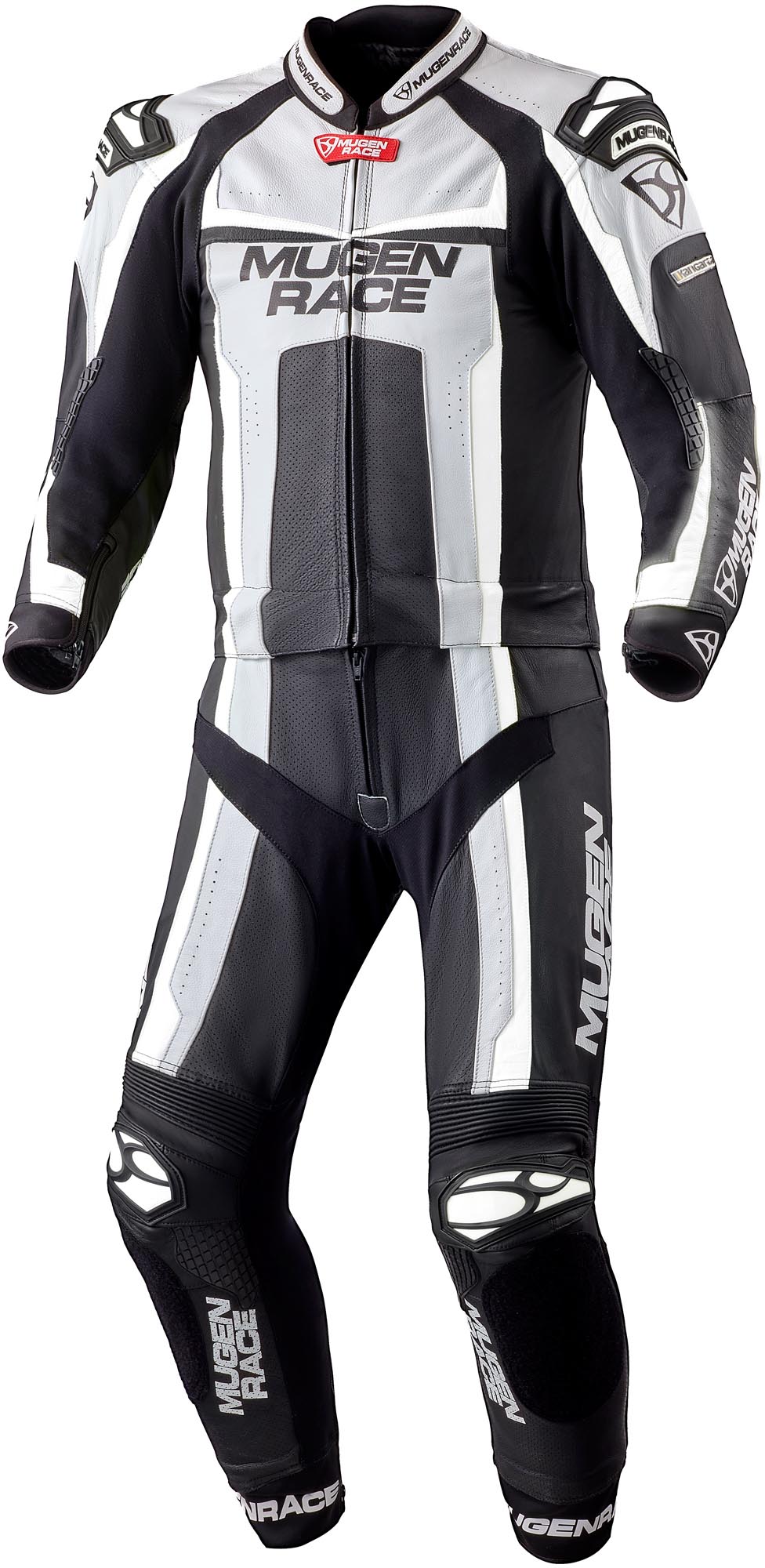 MUGENRACE Ibrido 2-Piece Motorcycle Leather Suit, black-white, Size 60 for Men-image-1536078476
