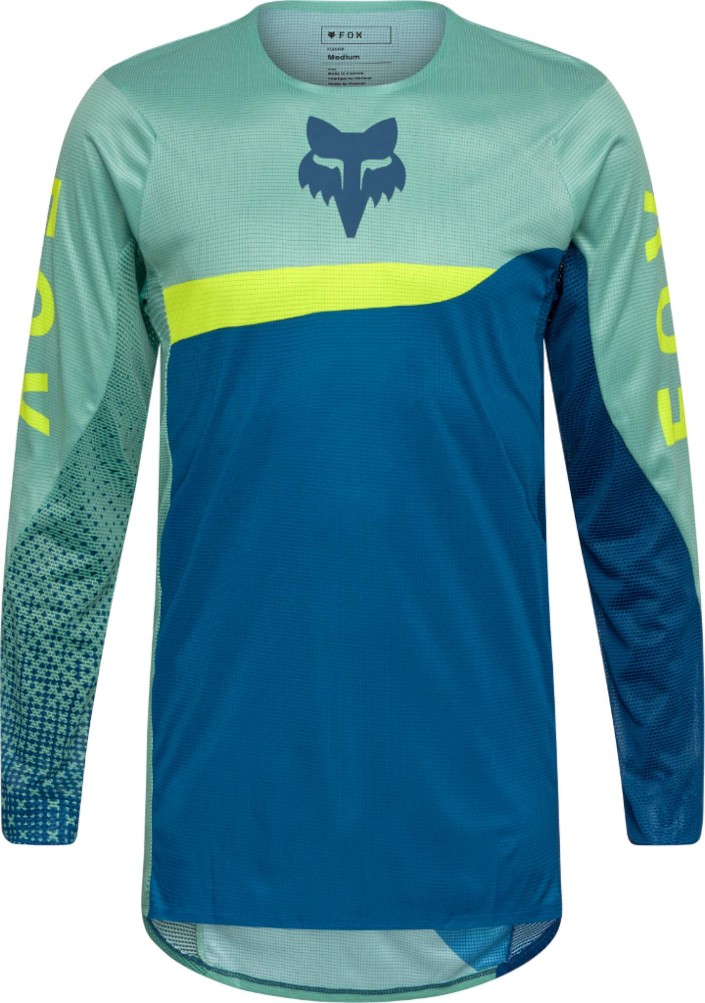 Fox Flexair Fracture Motocross Jersey, Black-Turquoise-Yellow, Size L For Men-image