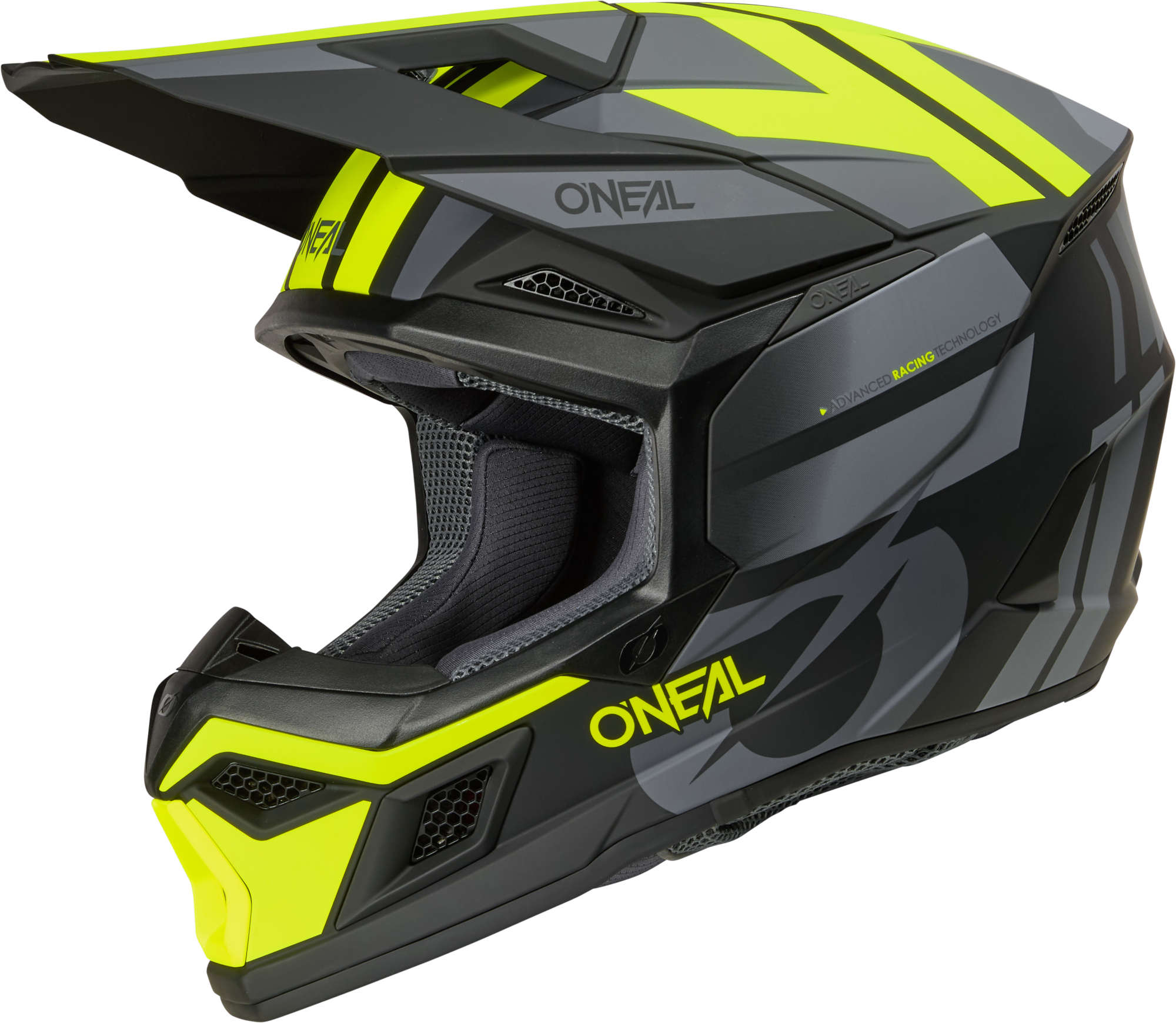 Side view of Oneal 3SRS RIDE Motocross Helmet, black-grey-yellow, Size M for Men