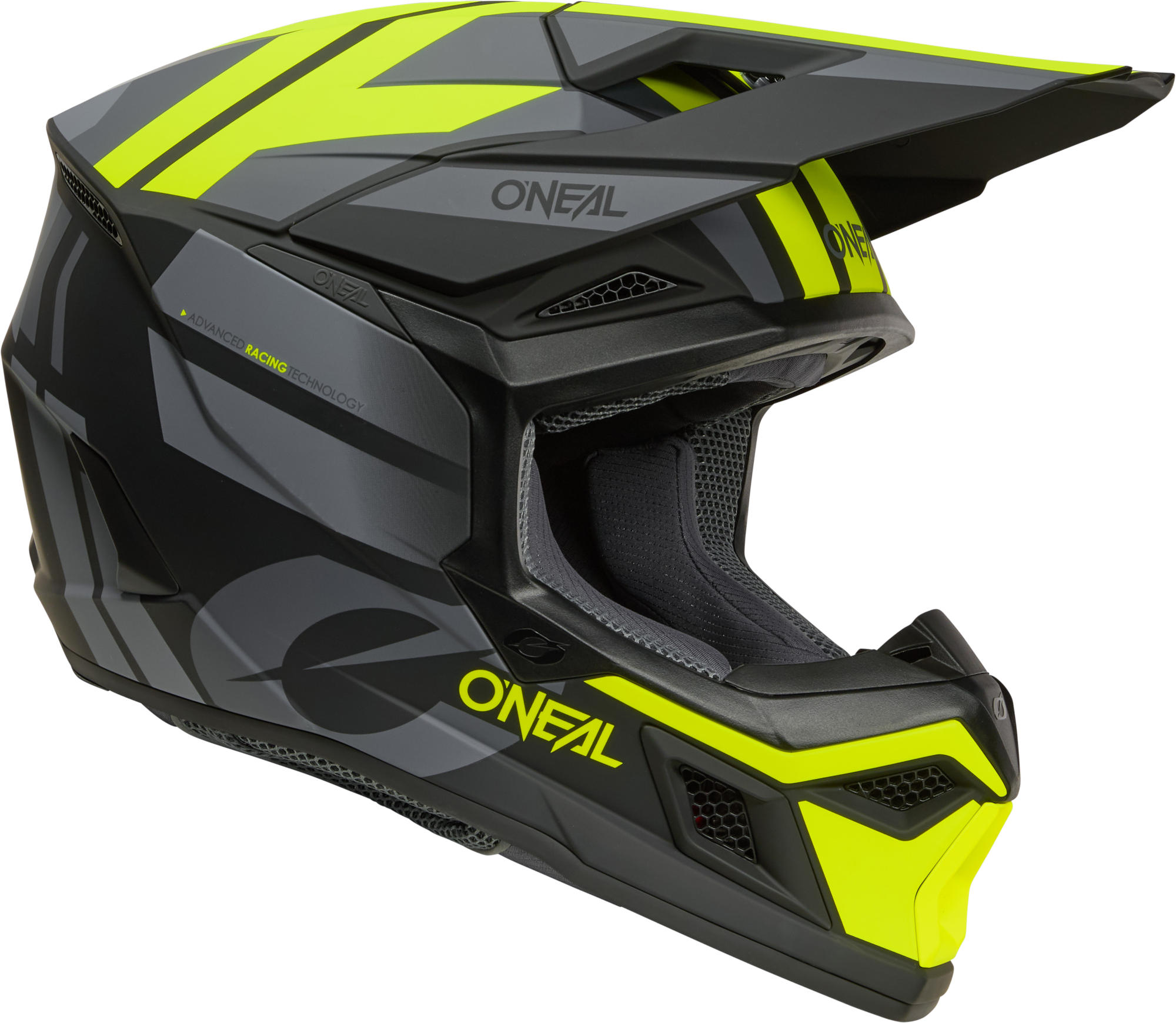 Side view of Oneal 3SRS RIDE Motocross Helmet, black-grey-yellow, Size M for Men