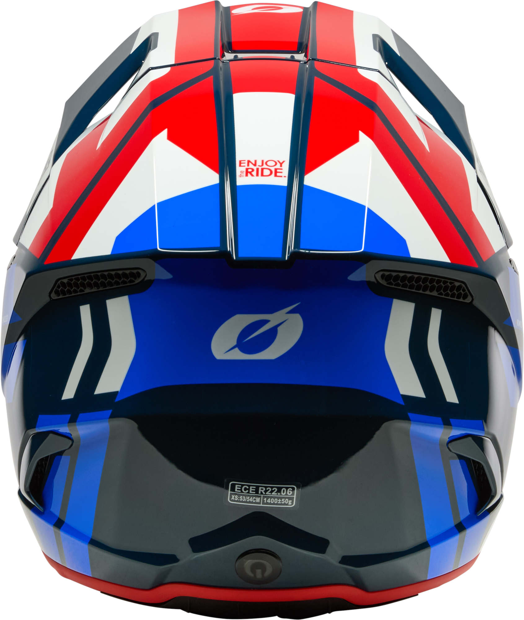 Side view of Oneal 3SRS RIDE Motocross Helmet, white-red-blue, Size 2XL for Men