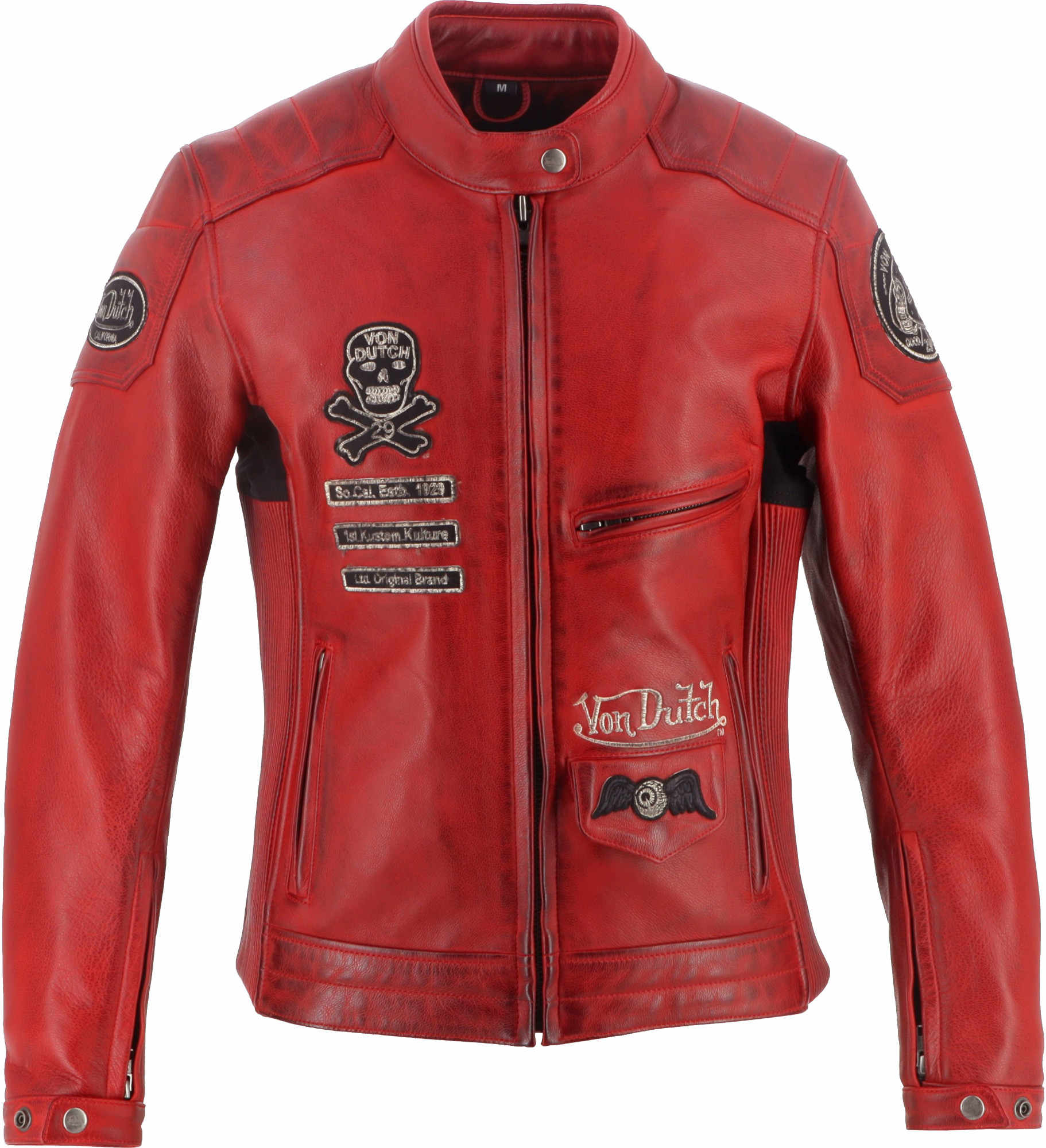 Von Dutch X Helstons Pretty Ladies Motorcycle Leather Jacket, red, Size 2XL for Women-image-967131754