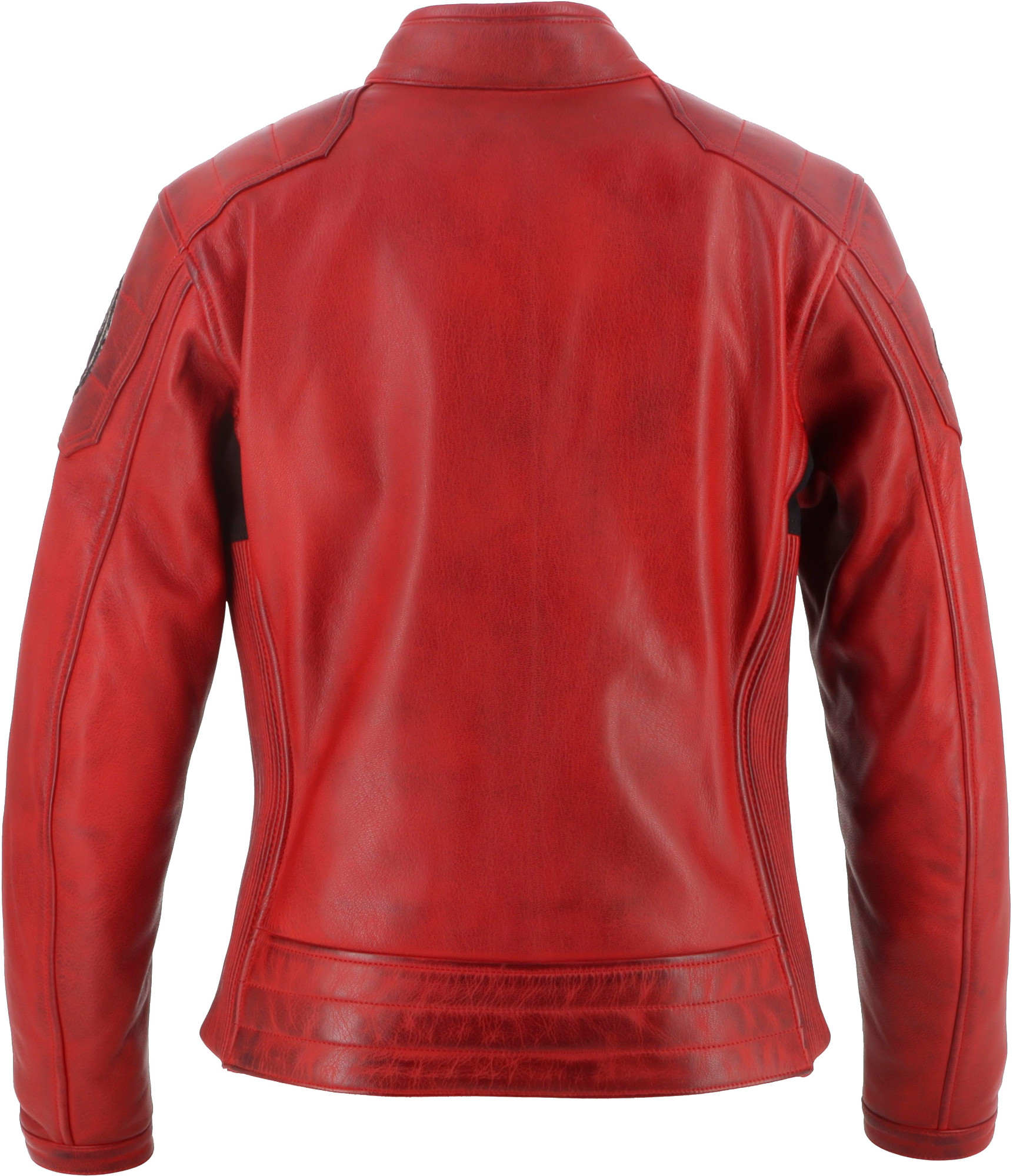 Side view of Von Dutch X Helstons Pretty Ladies Motorcycle Leather Jacket, red, Size XL for Women