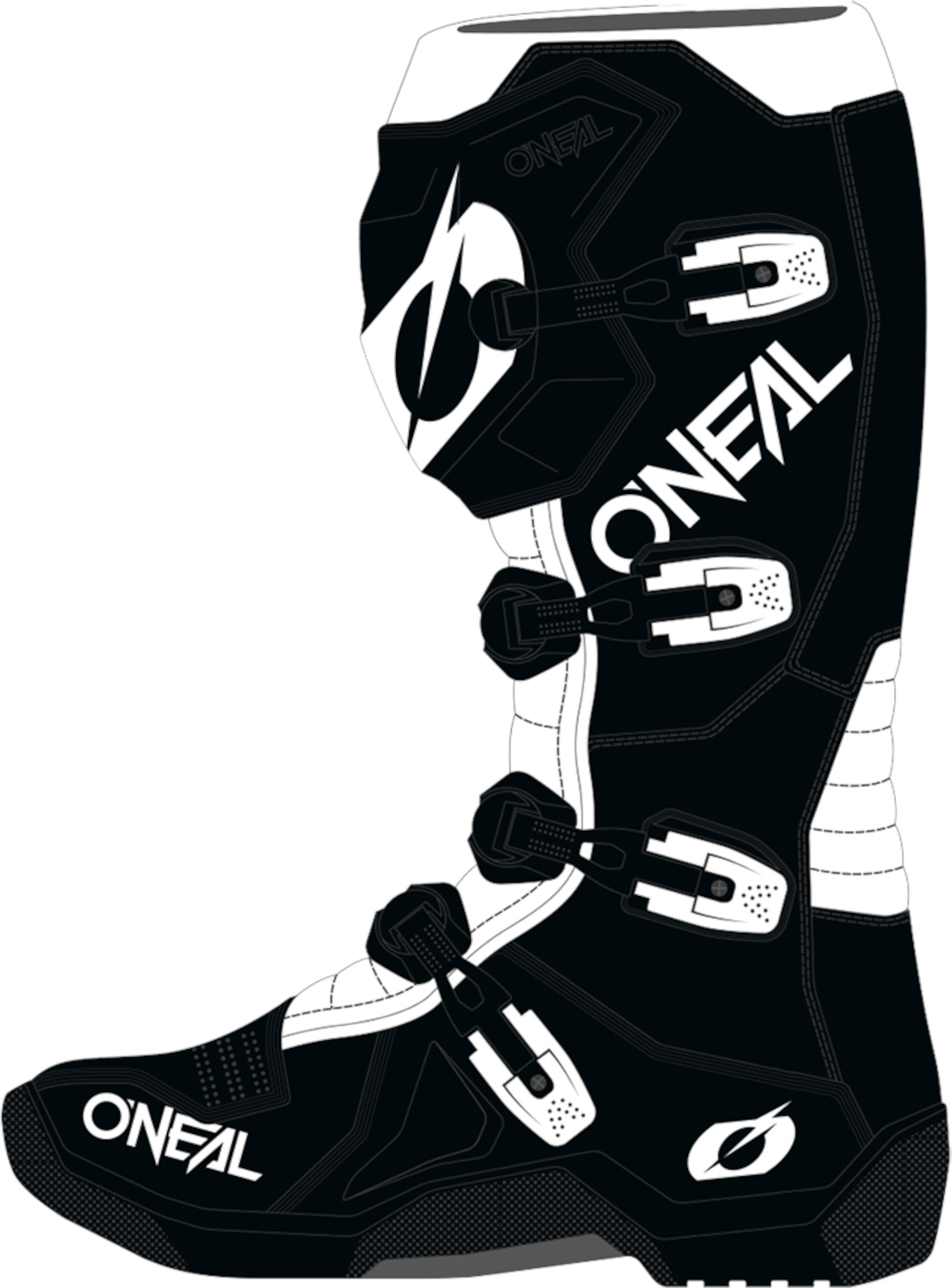 Oneal 3SRS Motocross Boots, Black-White, Size 47 For Men