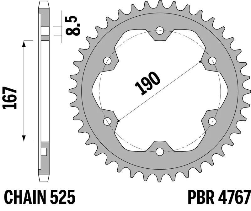 Steel Standard Rear Sprocket 4767 - 525
