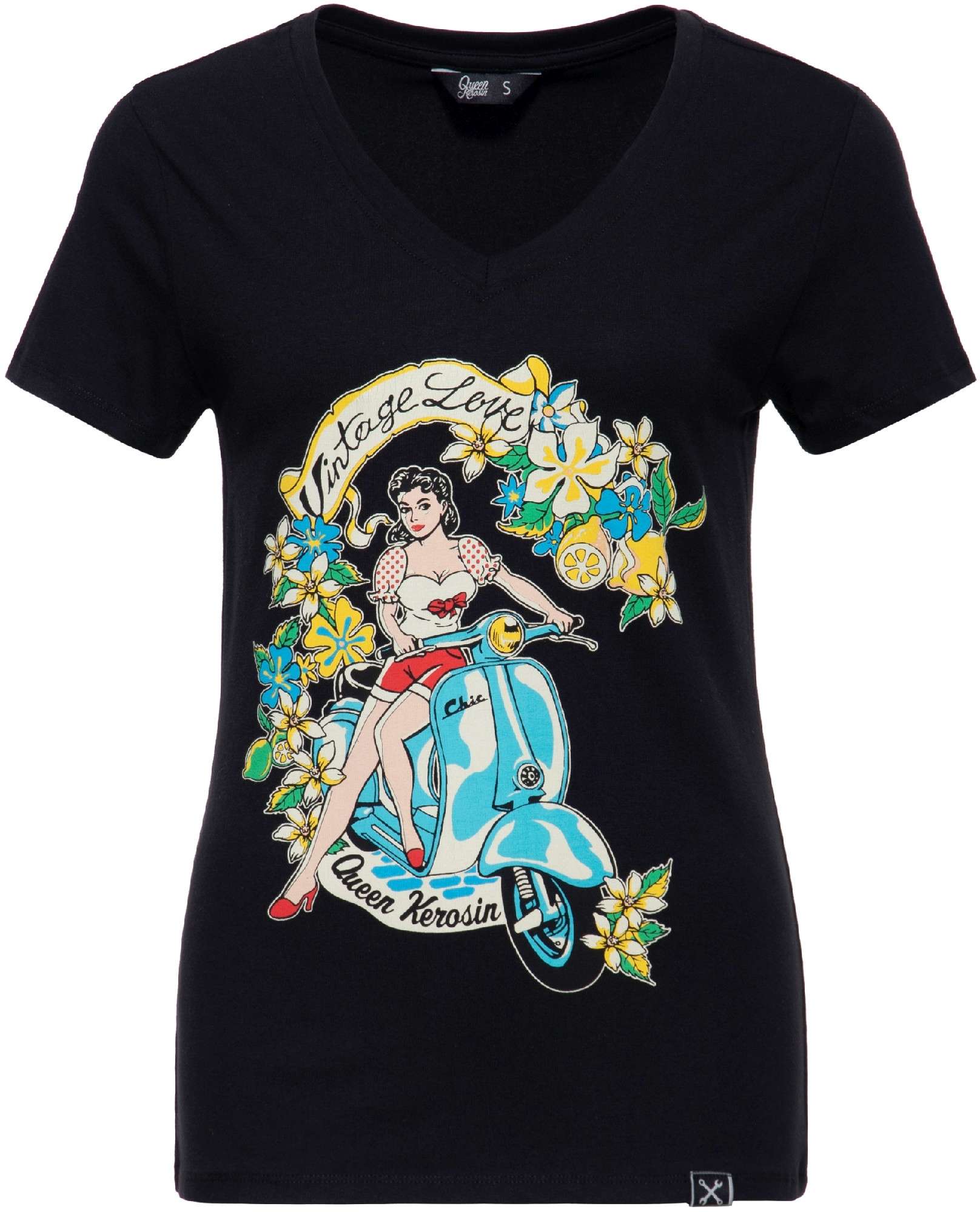Queen Kerosin Vintage Love T-Shirt Femme, noir-multicolore, taille S pour Femmes