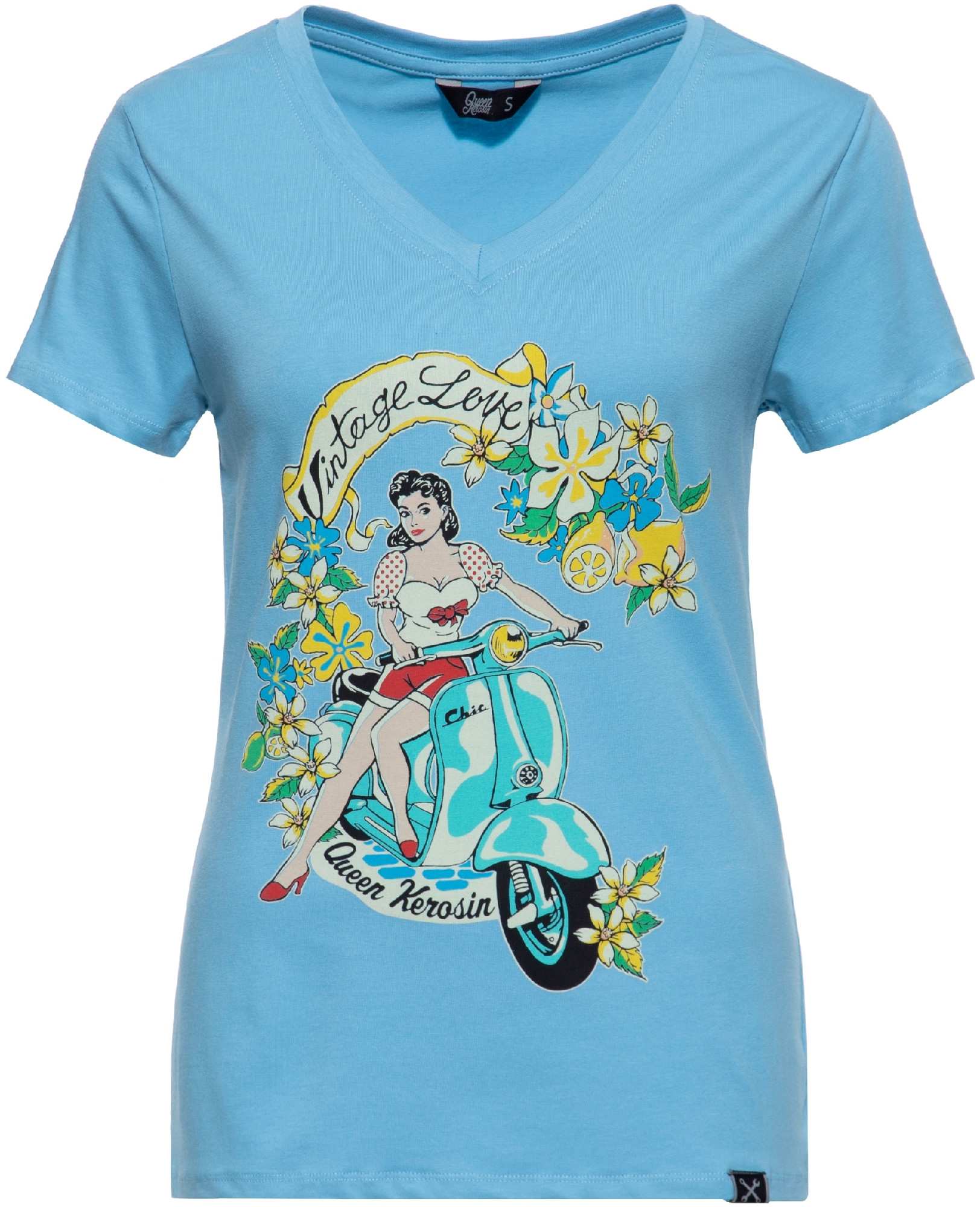 Queen Kerosin Vintage Love T-Shirt Femme, bleu, taille XS pour Femmes