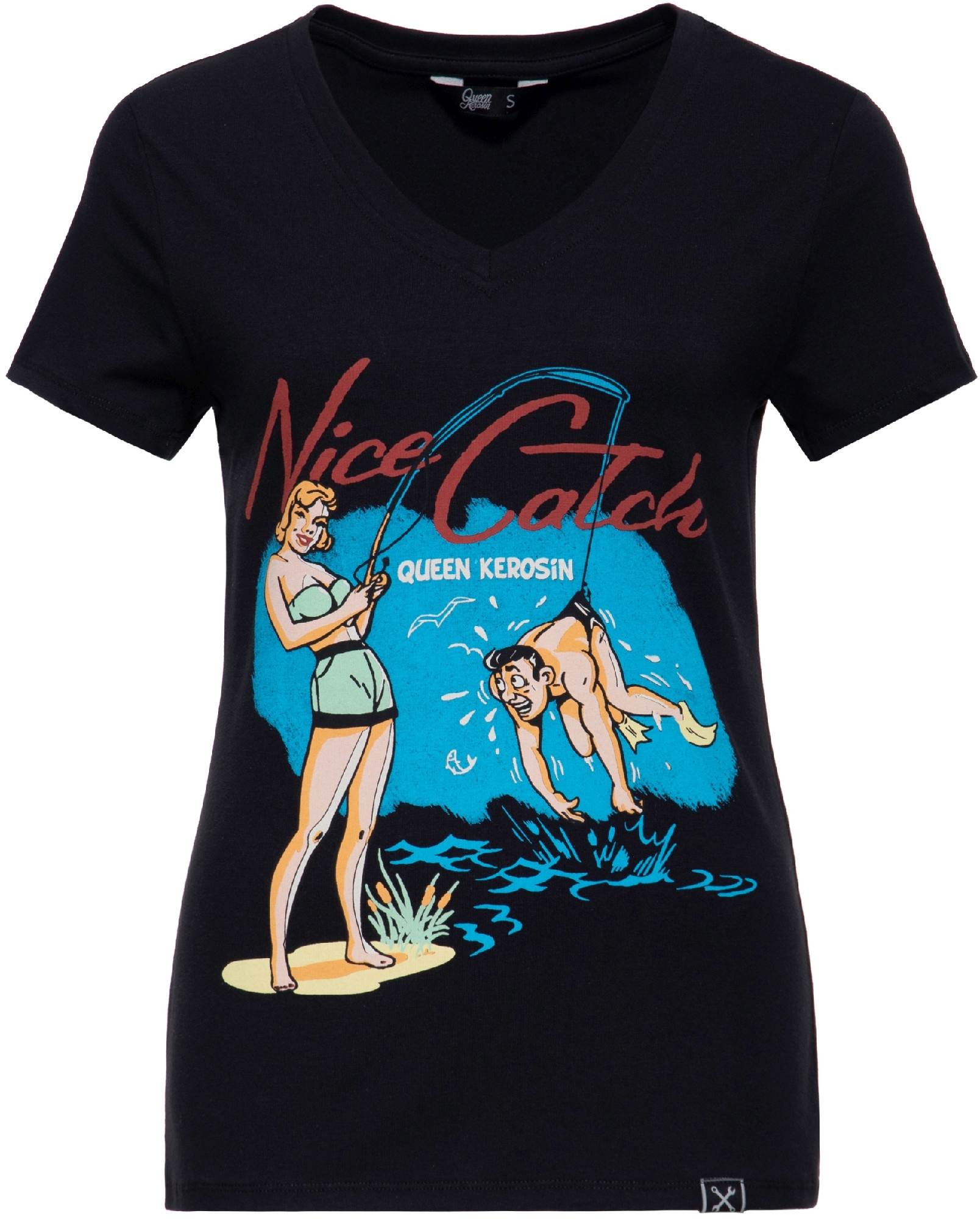 Queen Kerosin Nice Catch T-Shirt Femme, taille S pour Femmes
