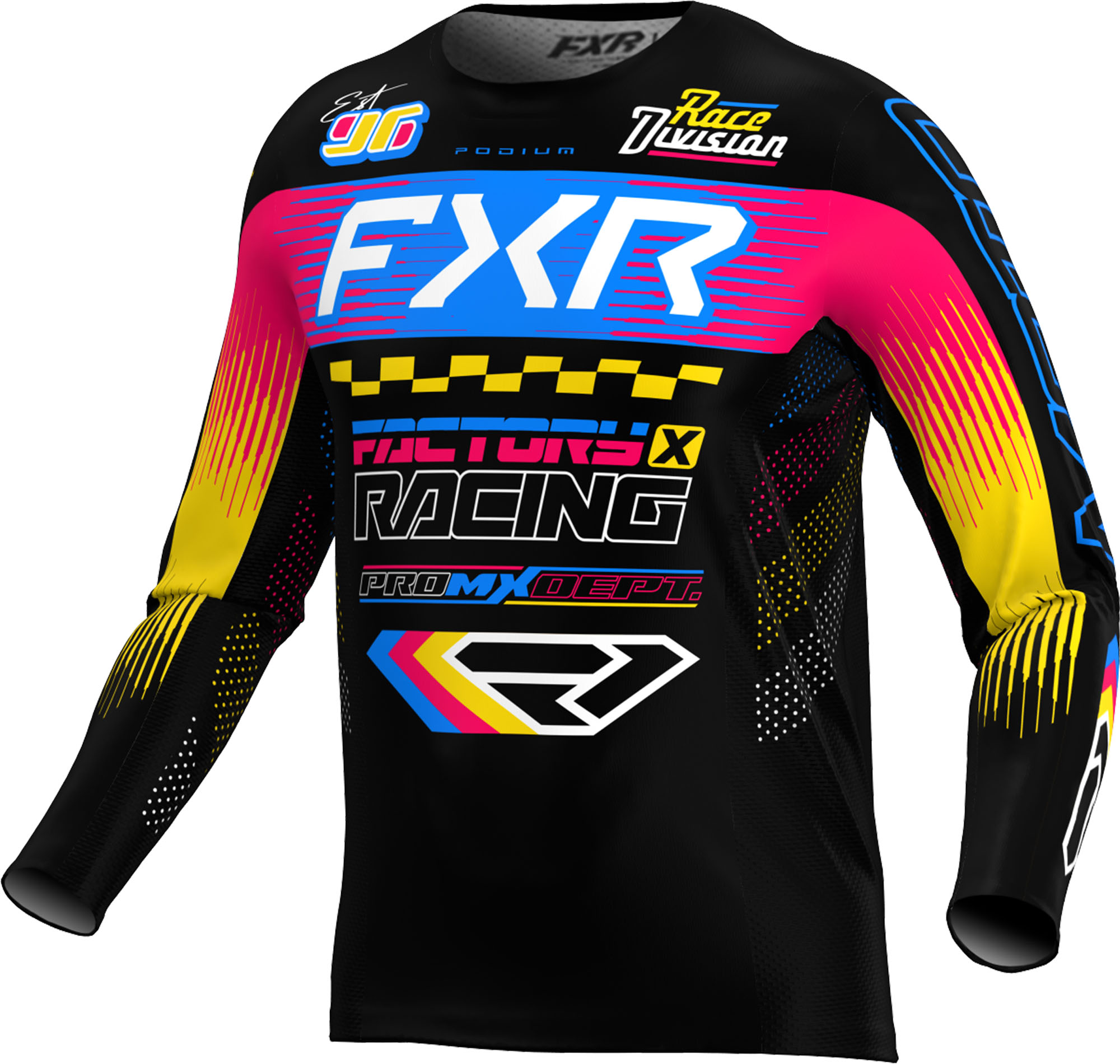FXR Podium Maillot de motocross pour jeunes, noir-rose-bleu, taille S