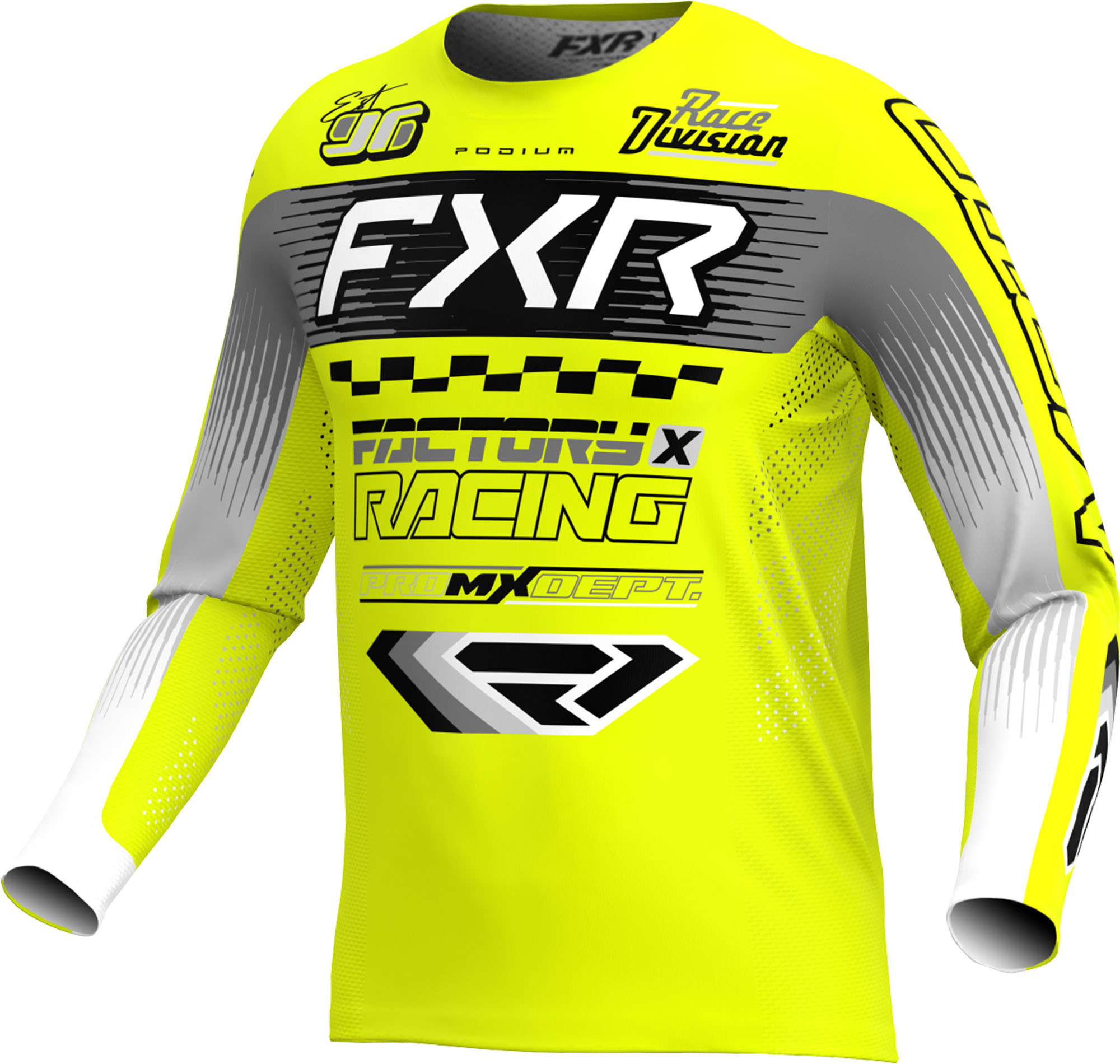 FXR Podium Maillot de motocross pour jeunes, noir-blanc-jaune, taille L