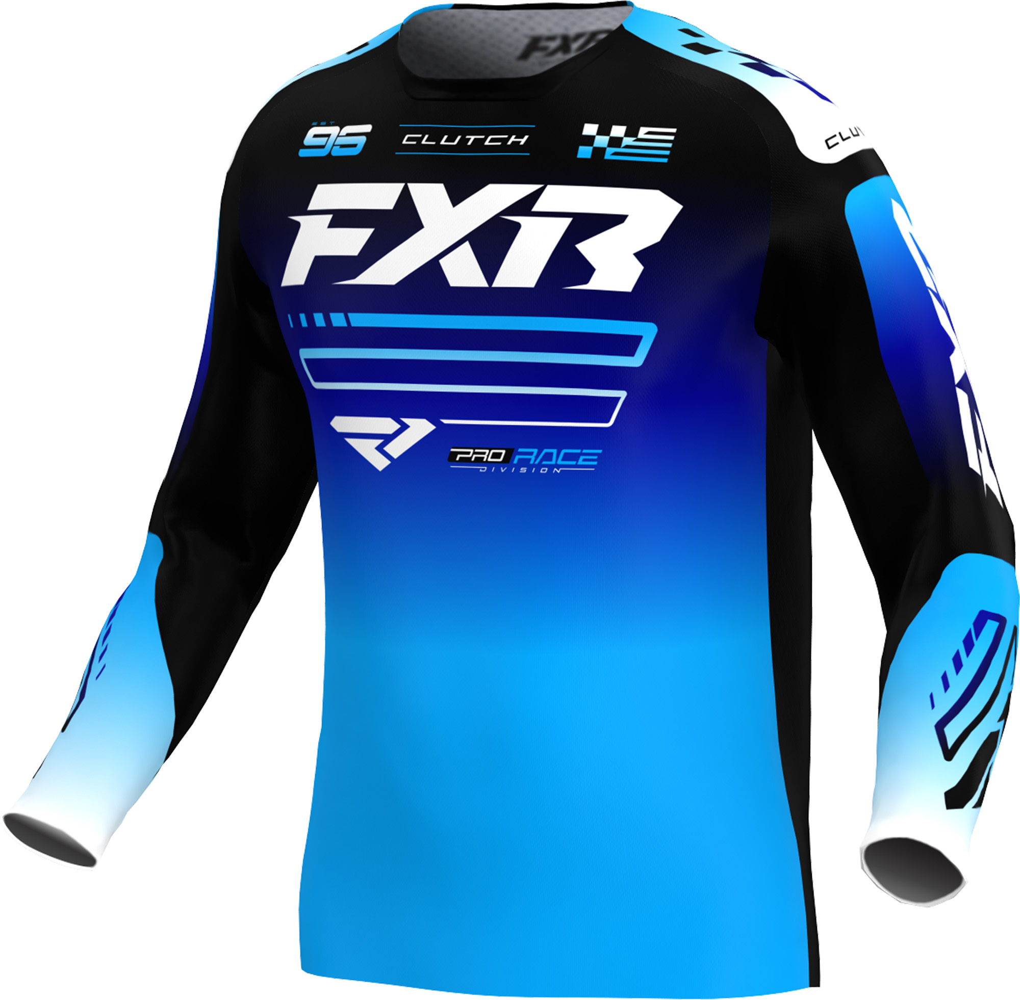 FXR Clutch Logo Maillot de motocross pour jeunes, noir-blanc-bleu, taille M