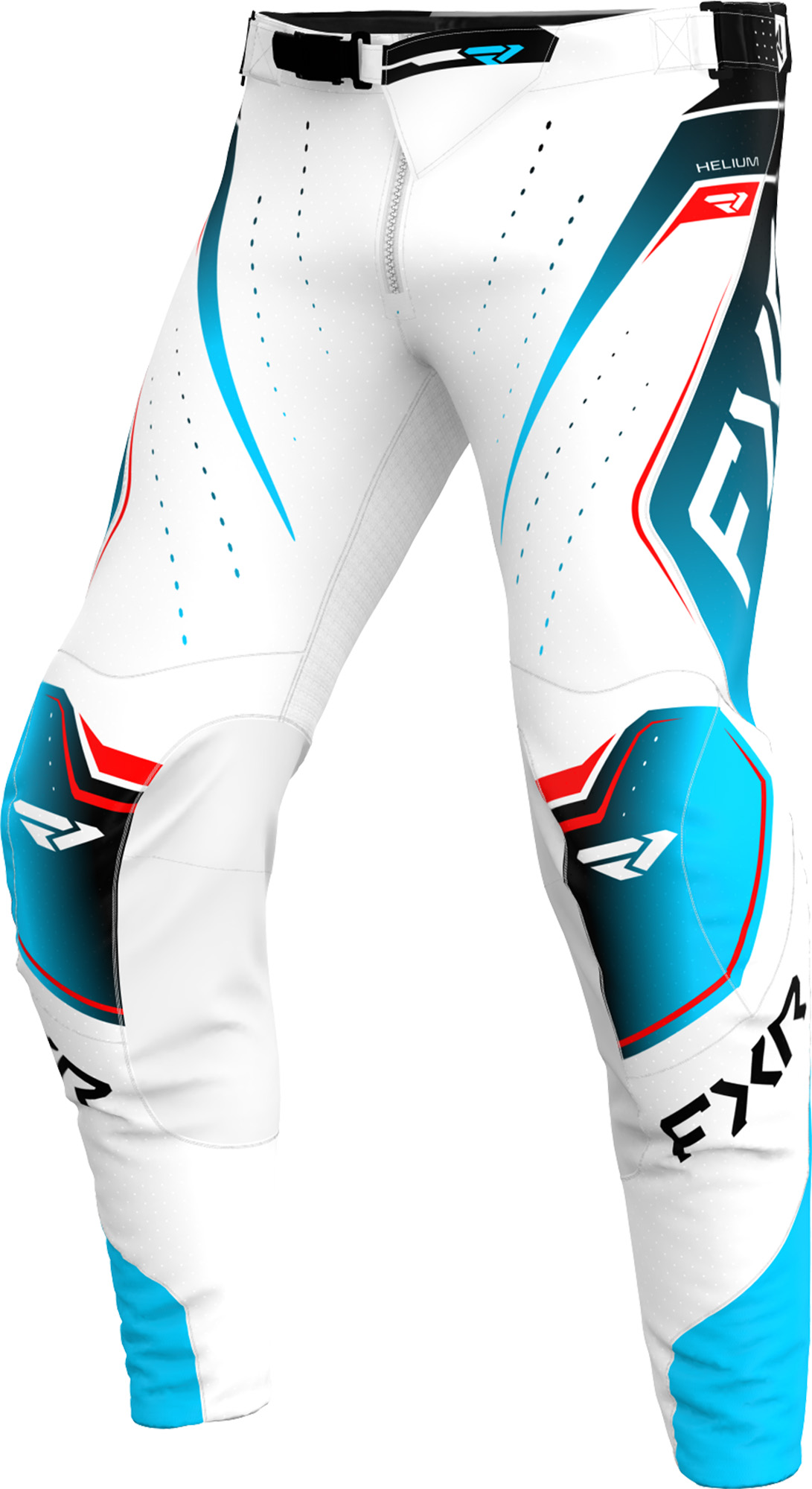 FXR Helium Edge Pantalons de motocross, blanc-rouge-bleu, taille 32 pour Hommes