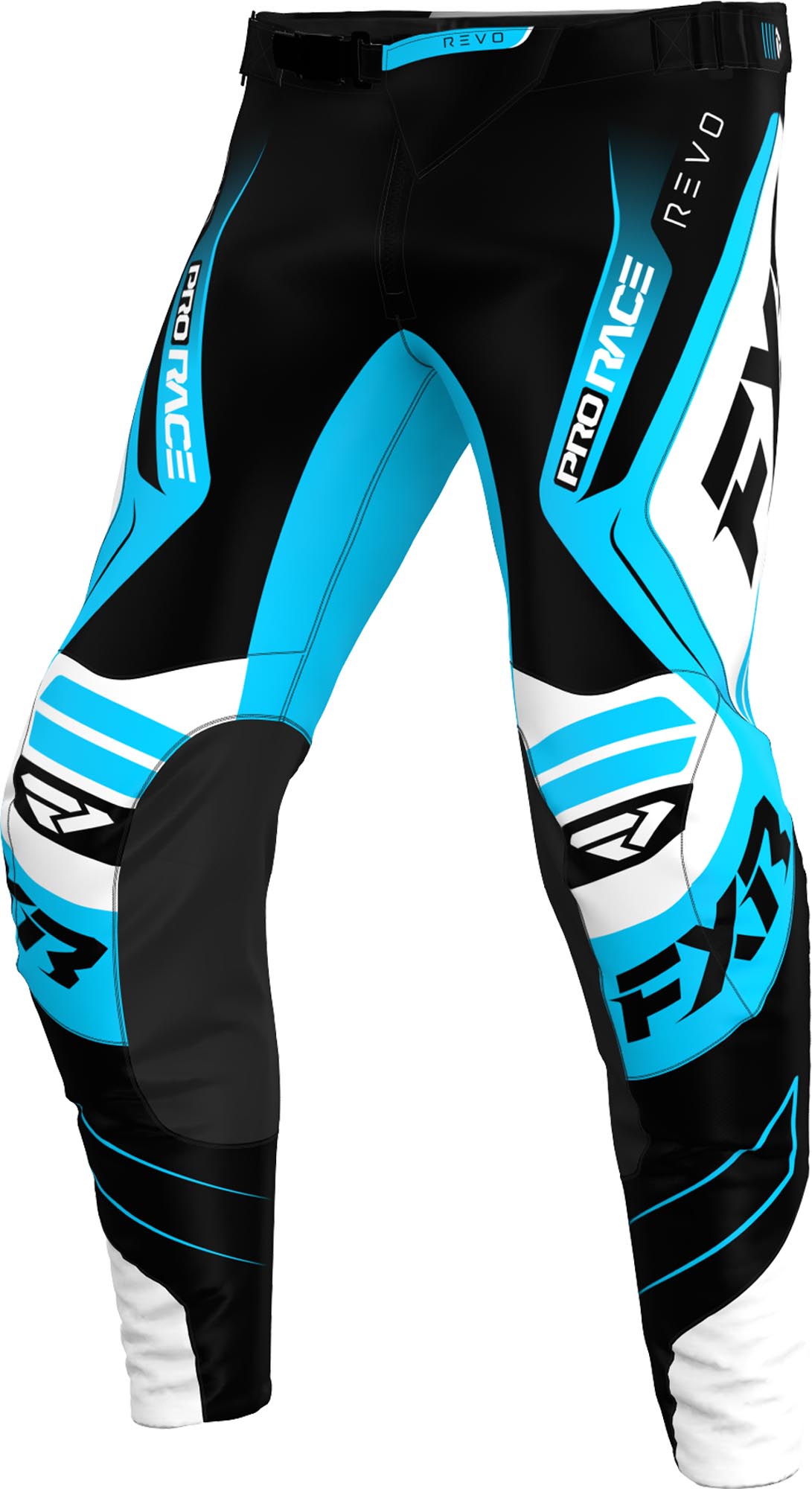 FXR Revo Alpha Pantalons de motocross, noir-blanc-bleu, taille 36 pour Hommes