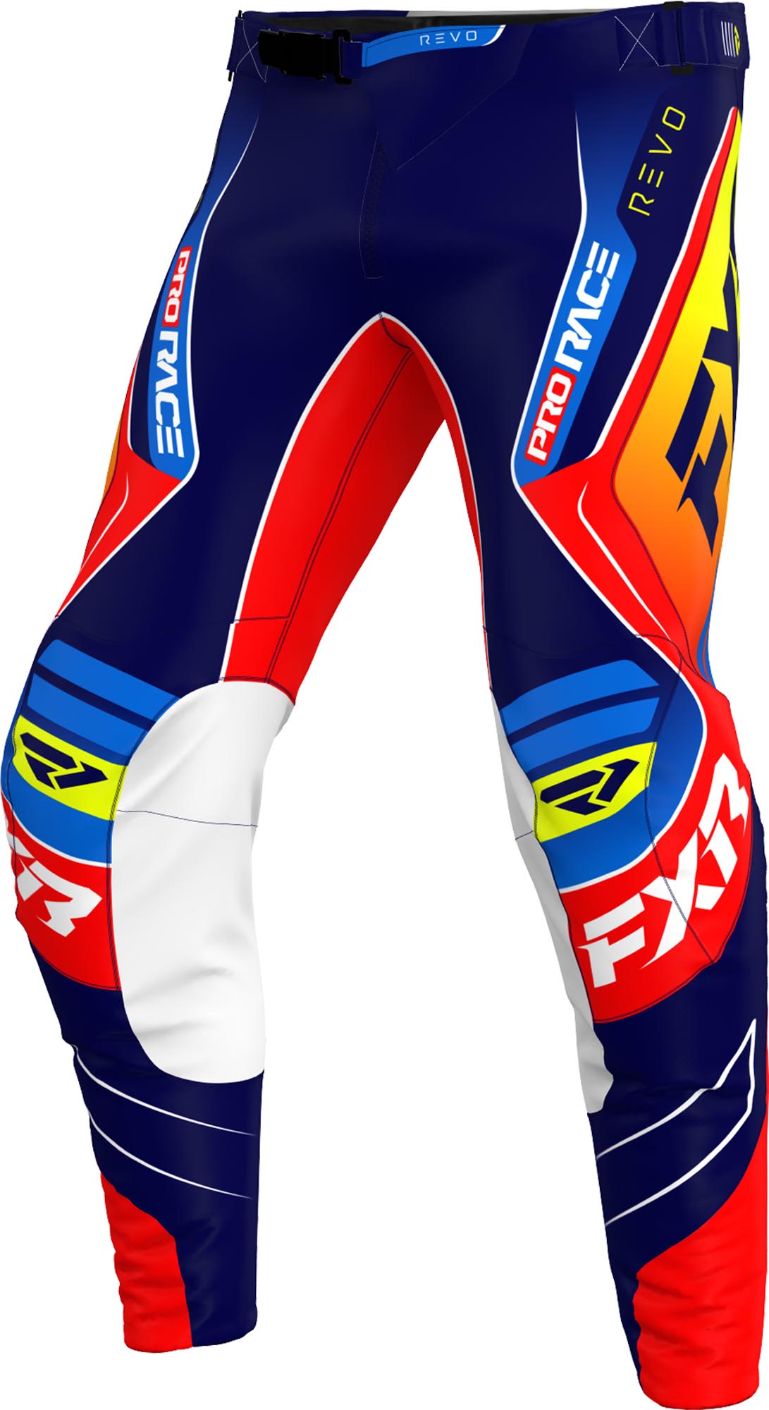 FXR Revo Alpha Pantalons de motocross, blanc-rouge-bleu, taille 30 pour Hommes