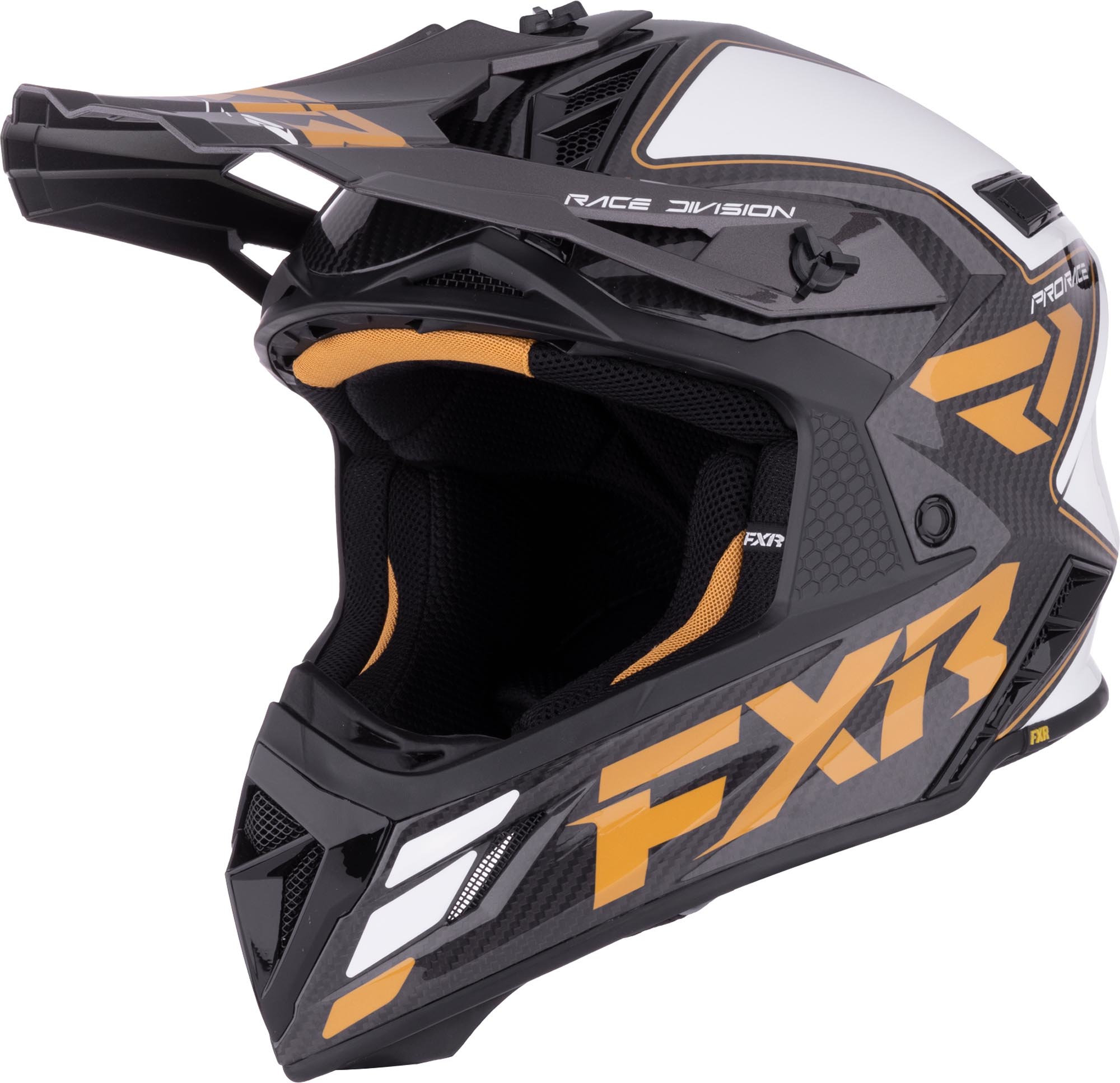 FXR Helium Carbon Casque de motocross, noir-blanc-or, taille 2XL pour Hommes