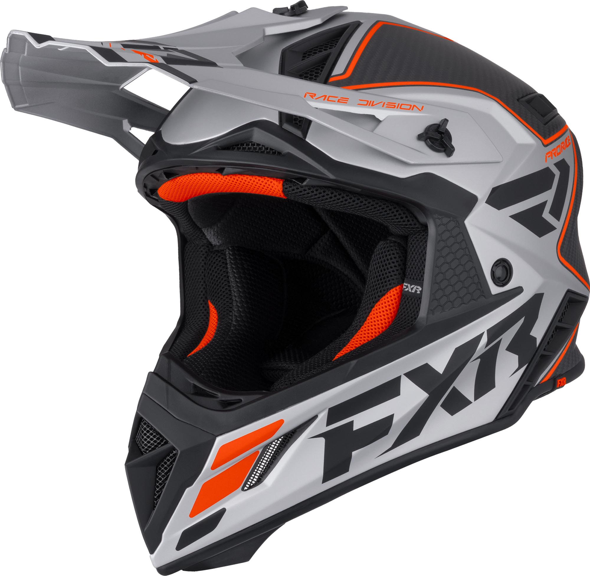 FXR Helium Carbon Casque de motocross, noir-orange-argent, taille L pour Hommes