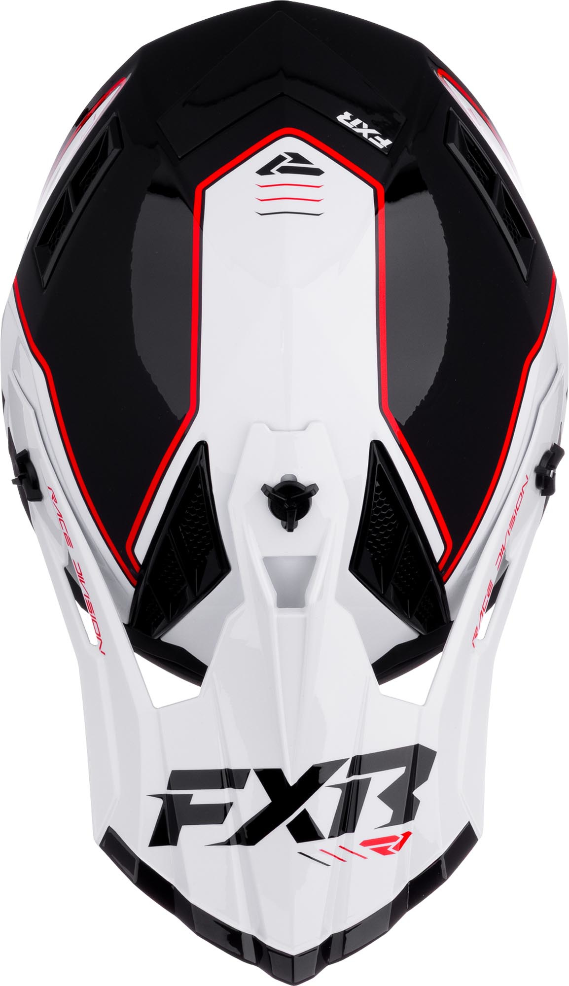 Side view of FXR Helium Logo Carbon Motocross Helmet, black-white-red, Size XS for Men