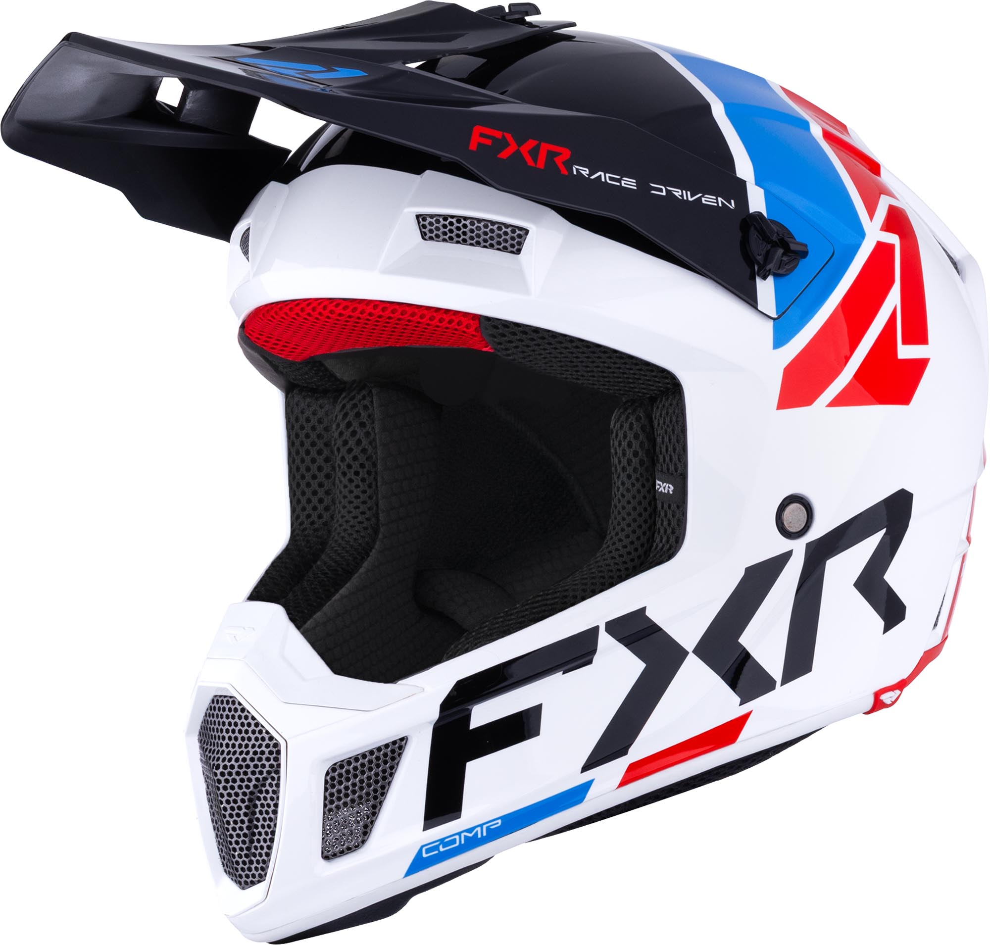 FXR Clutch Comp Casque de motocross, noir-charbon-rouge-bleu, taille XS pour Hommes