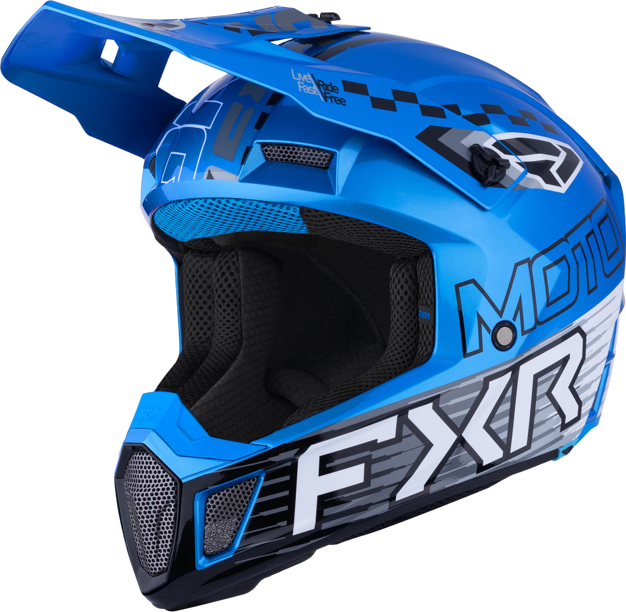 FXR Clutch Race Div Casque de motocross, noir-blanc-bleu, taille XL pour Hommes