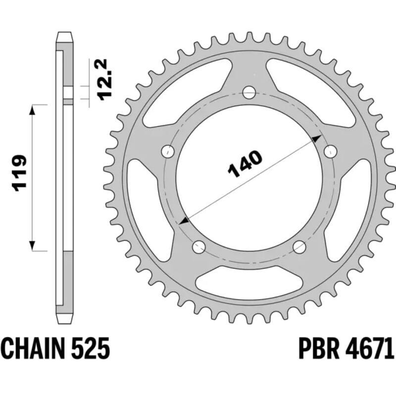 PBR Tempered C45 Steel Rear Sprocket 4671 - 525