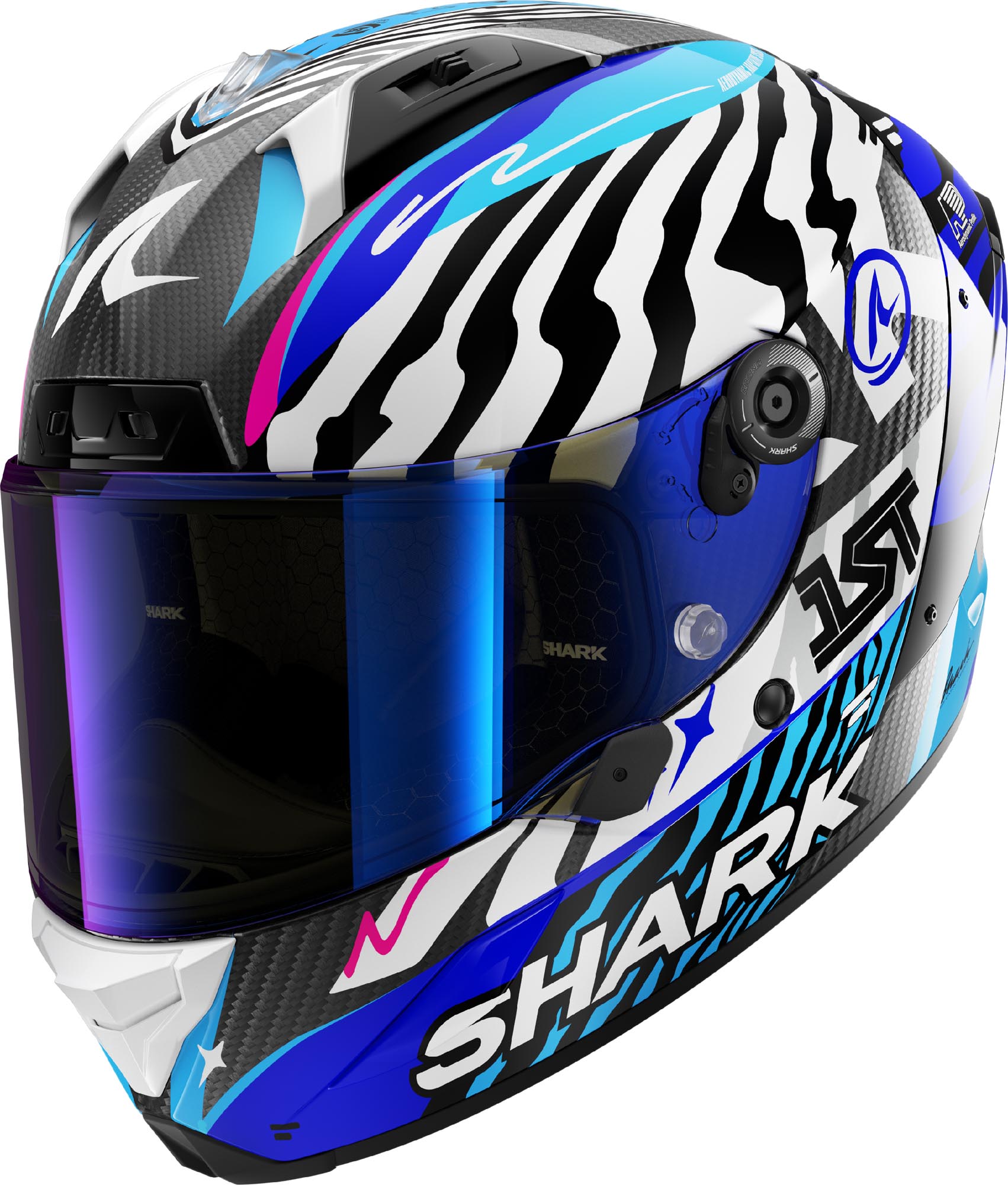 Shark Aeron Speed Fancy Carbon Casque, blanc-bleu, taille 2XL pour Hommes