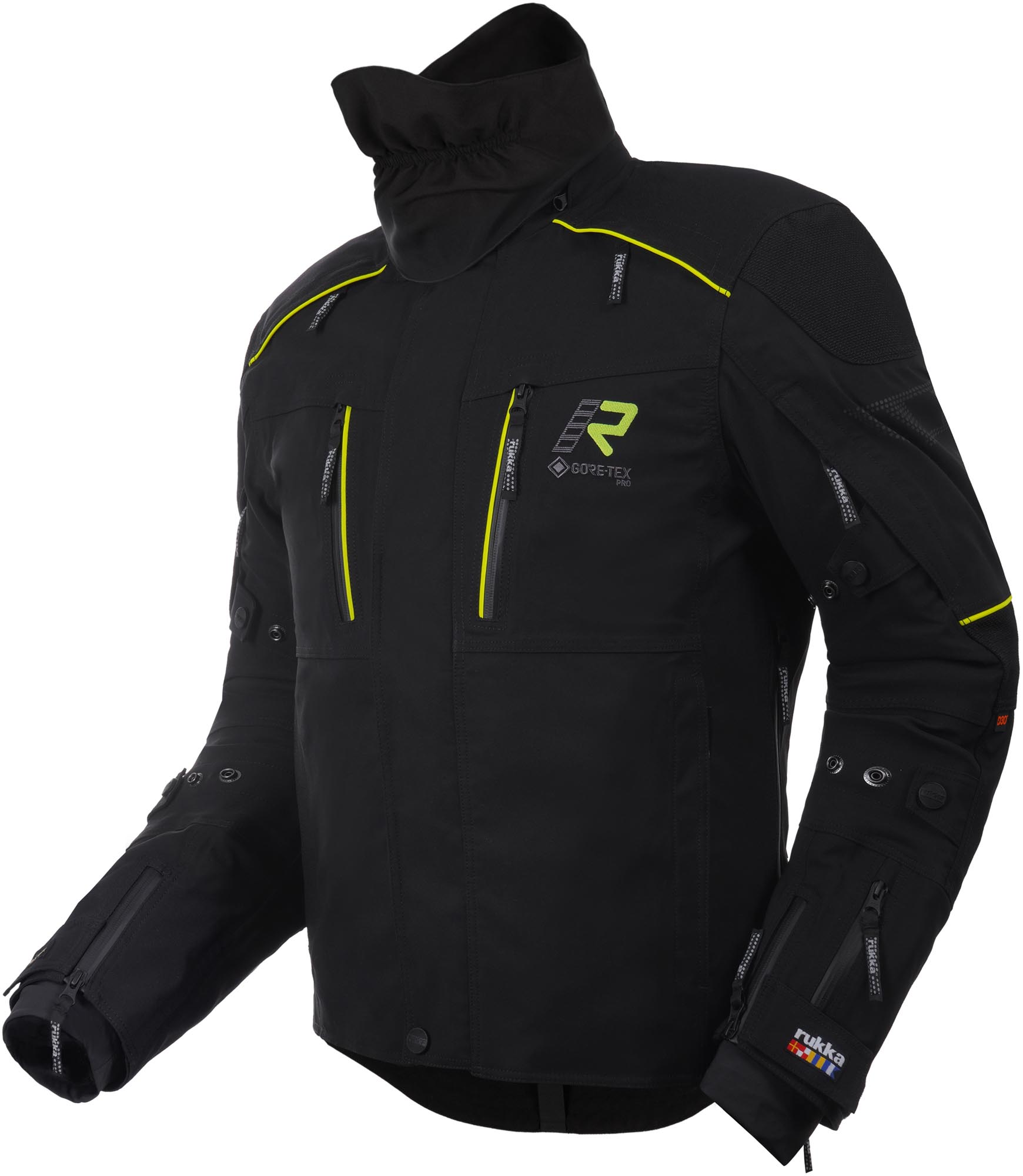 Rukka Flexo-R Veste textile moto imperméable, noir-jaune, taille 48 pour Hommes