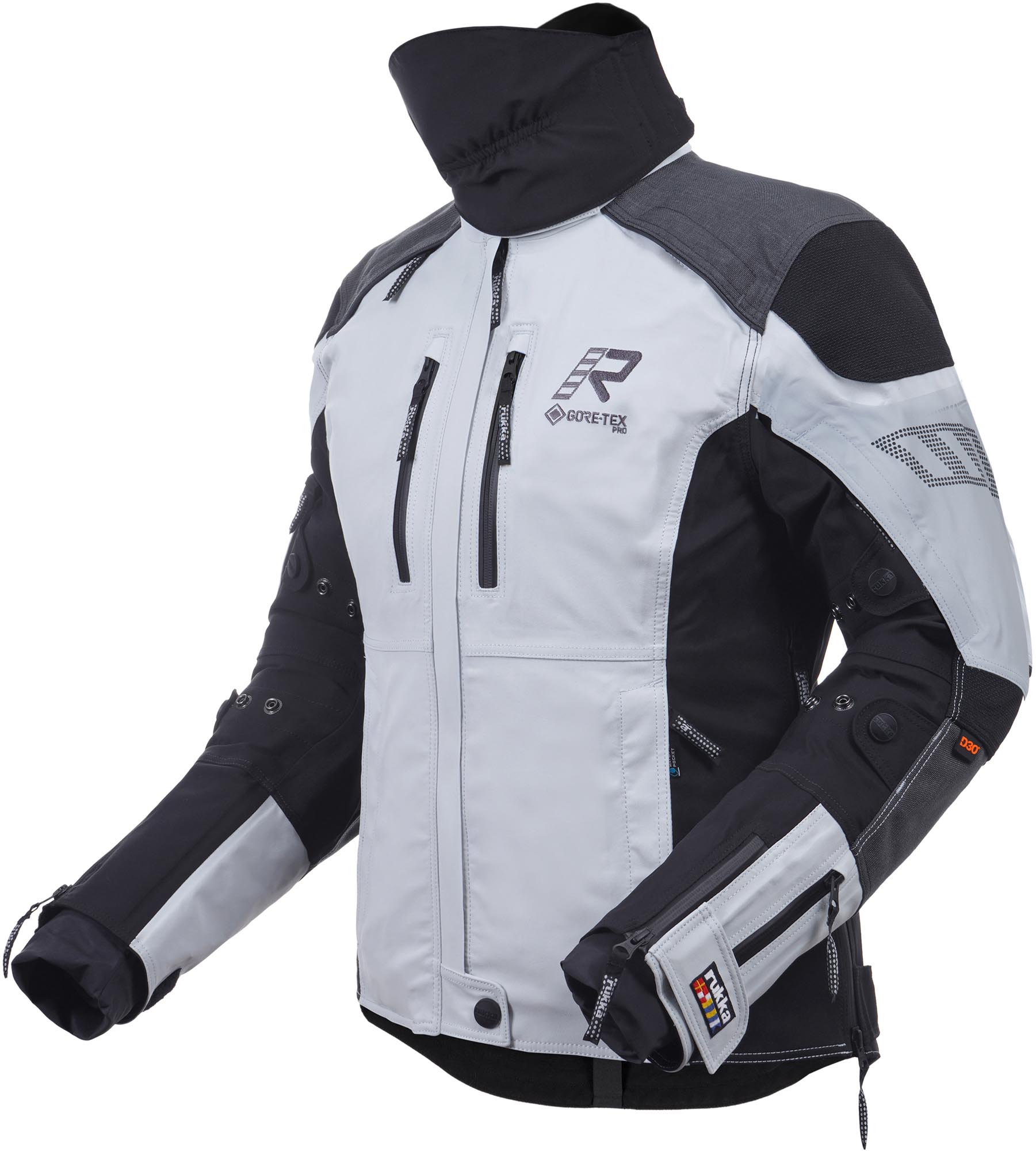 Rukka Flexorina Veste textile moto pour femmes imperméable, noir-blanc, taille 50