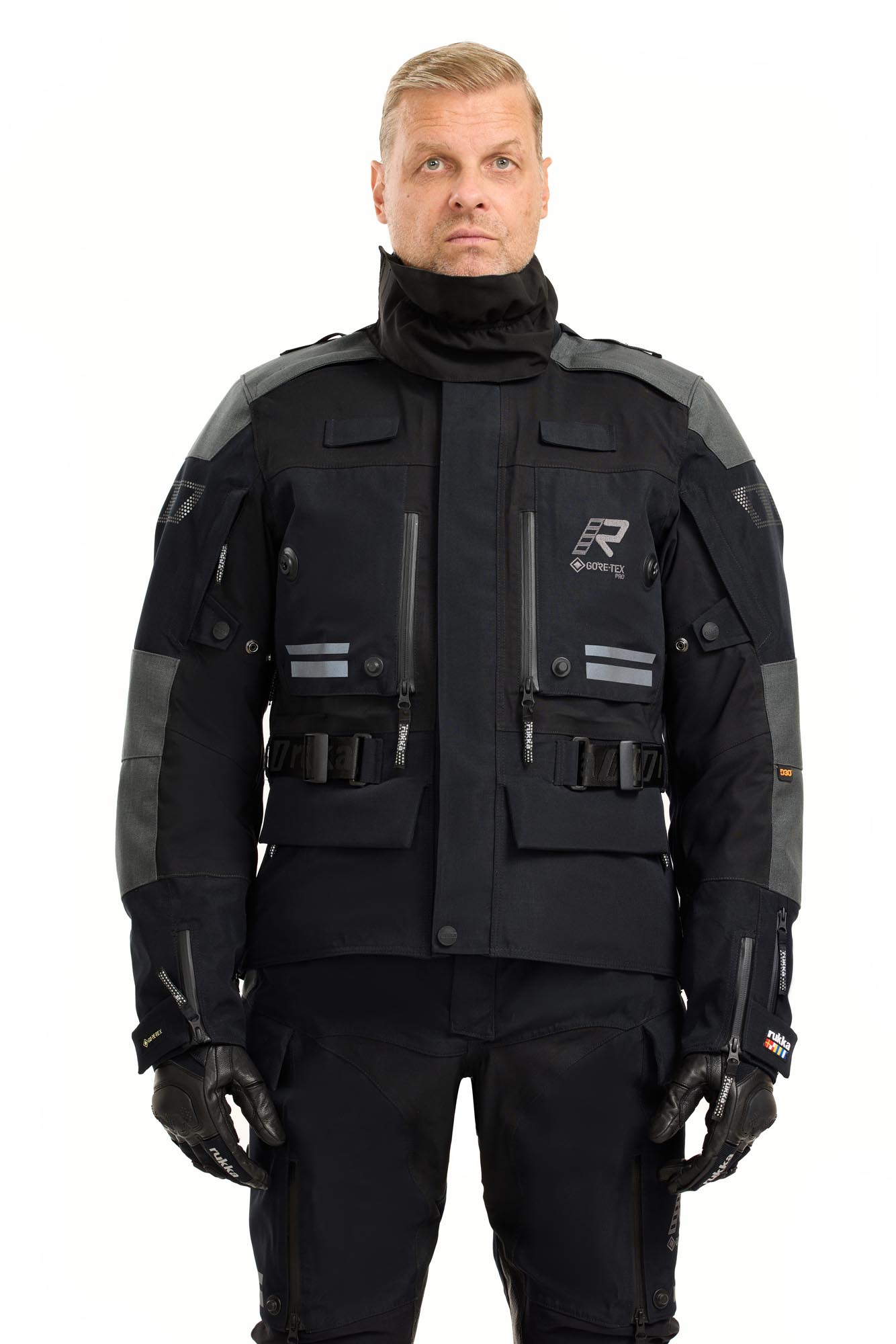 Side view of Rukka TitanTrail-R waterproof Motorcycle Textile Jacket, black-grey, Size 62 for Men