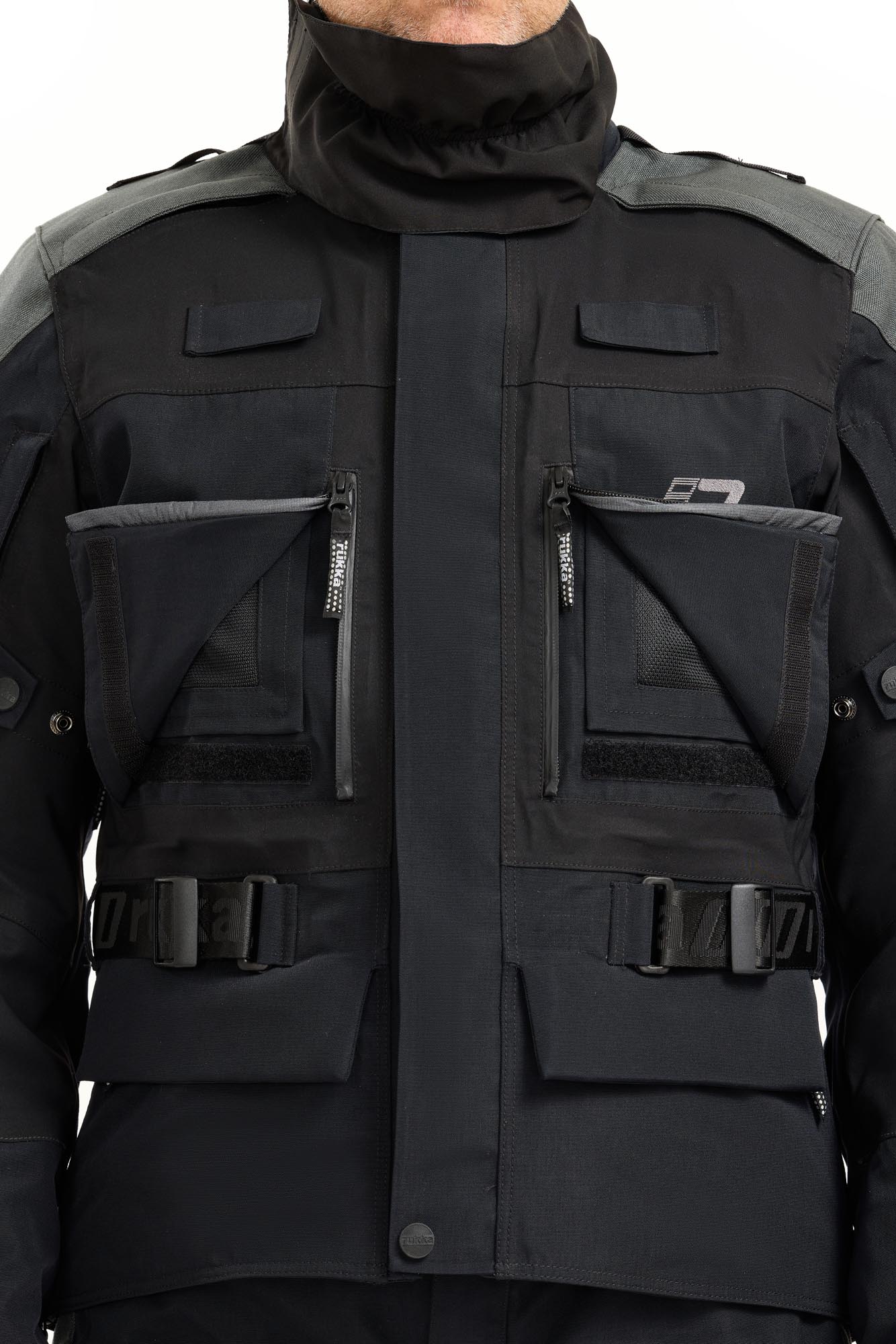 Side view of Rukka TitanTrail-R waterproof Motorcycle Textile Jacket, black-grey, Size 62 for Men