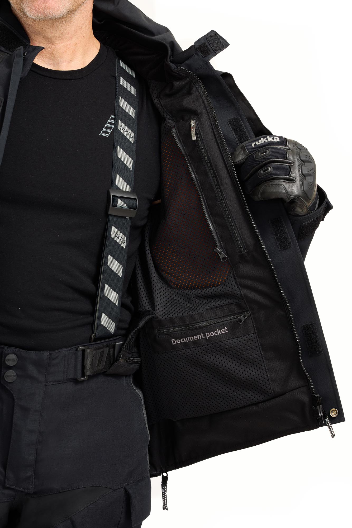 Side view of Rukka TitanTrail-R waterproof Motorcycle Textile Jacket, black-grey, Size 62 for Men